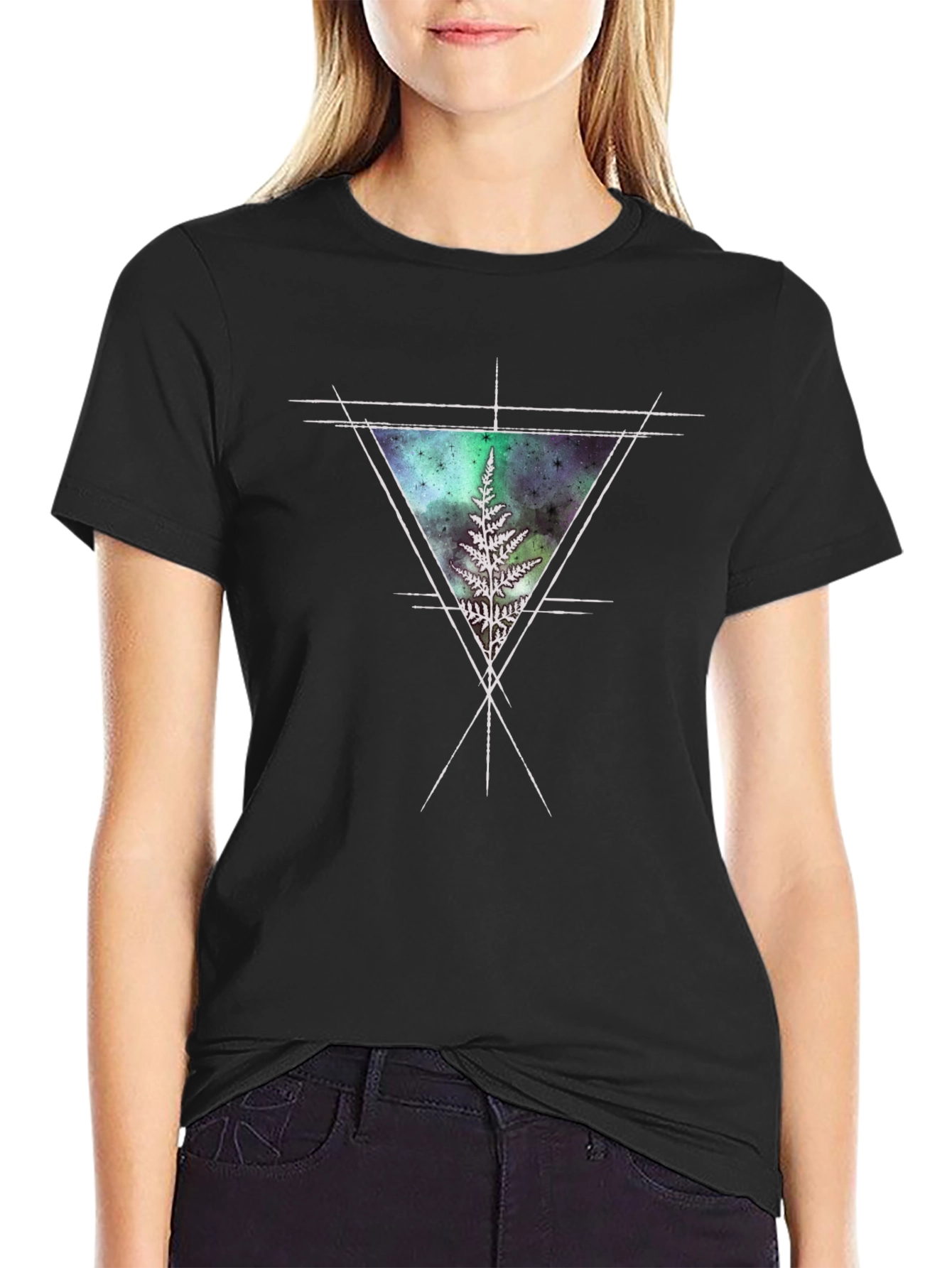 Geometric Fern Graphic Tee - Black