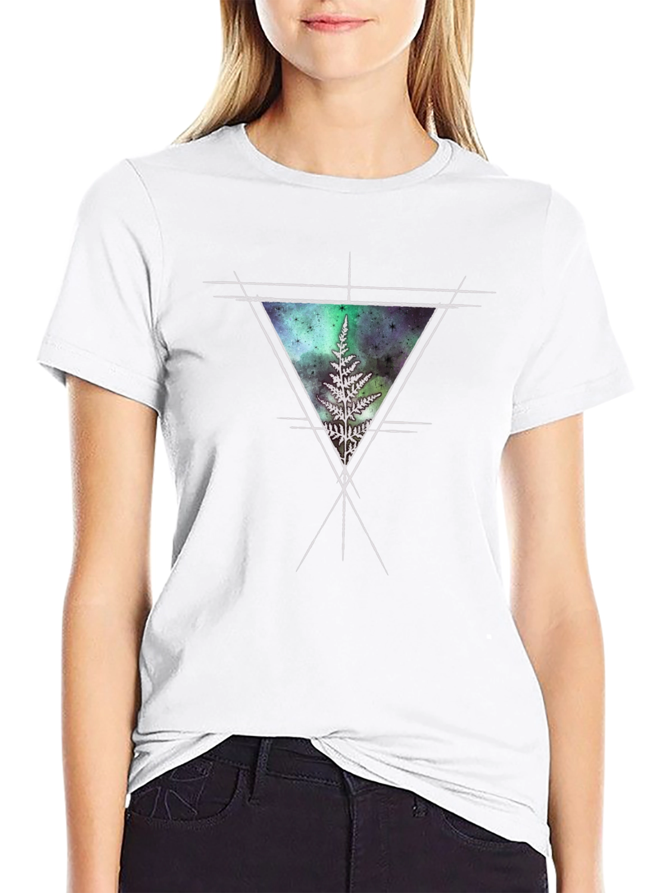 Geometric Fern Graphic Tee - Black