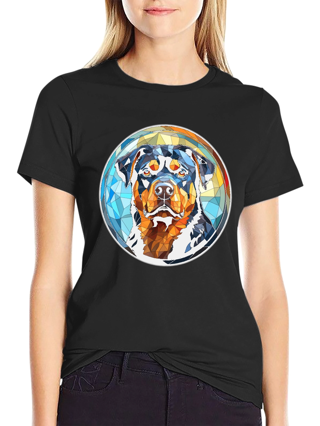 Rottweiler Geometric Art Black T-Shirt