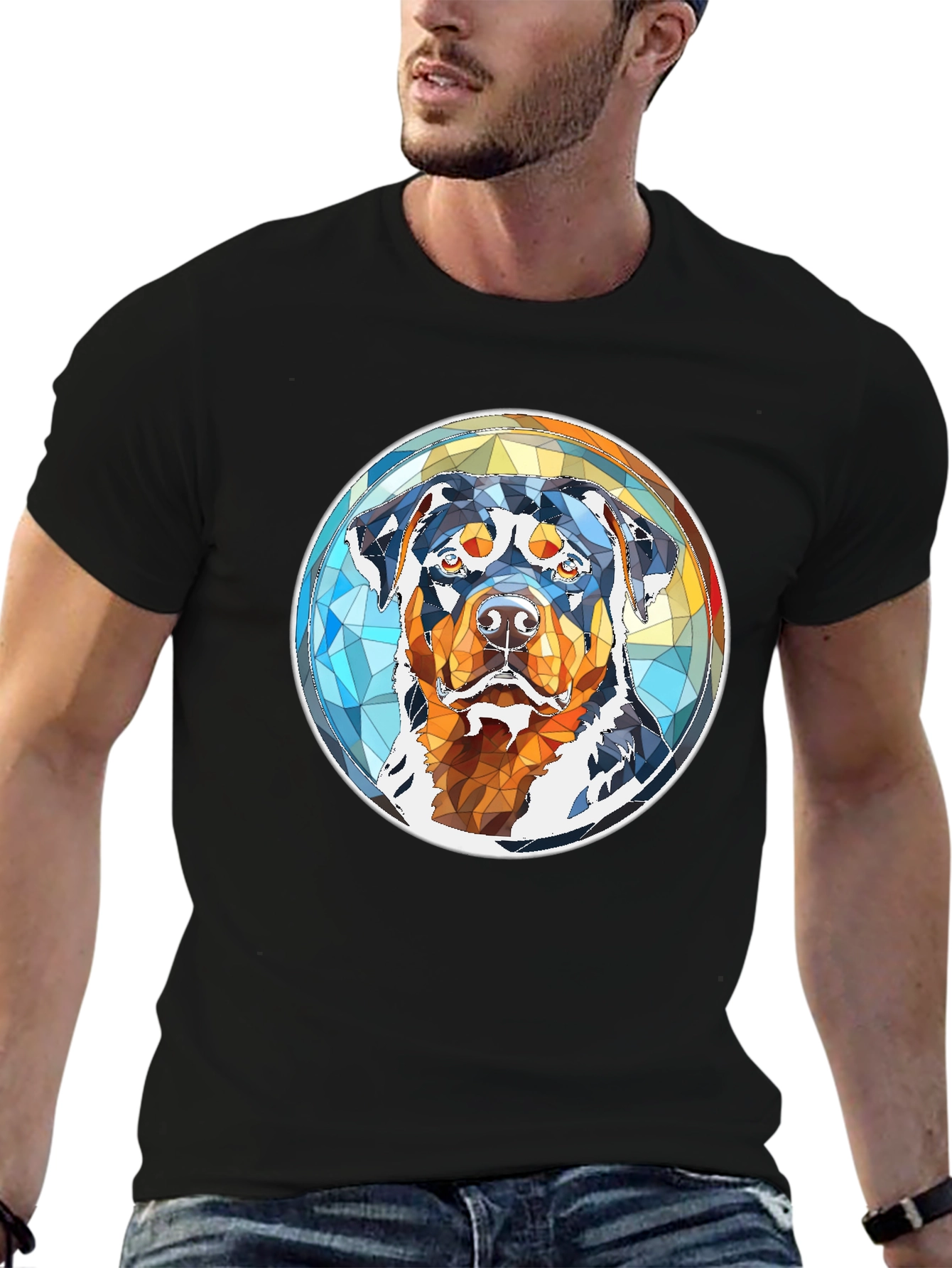 Rottweiler Geometric Art Black T-Shirt