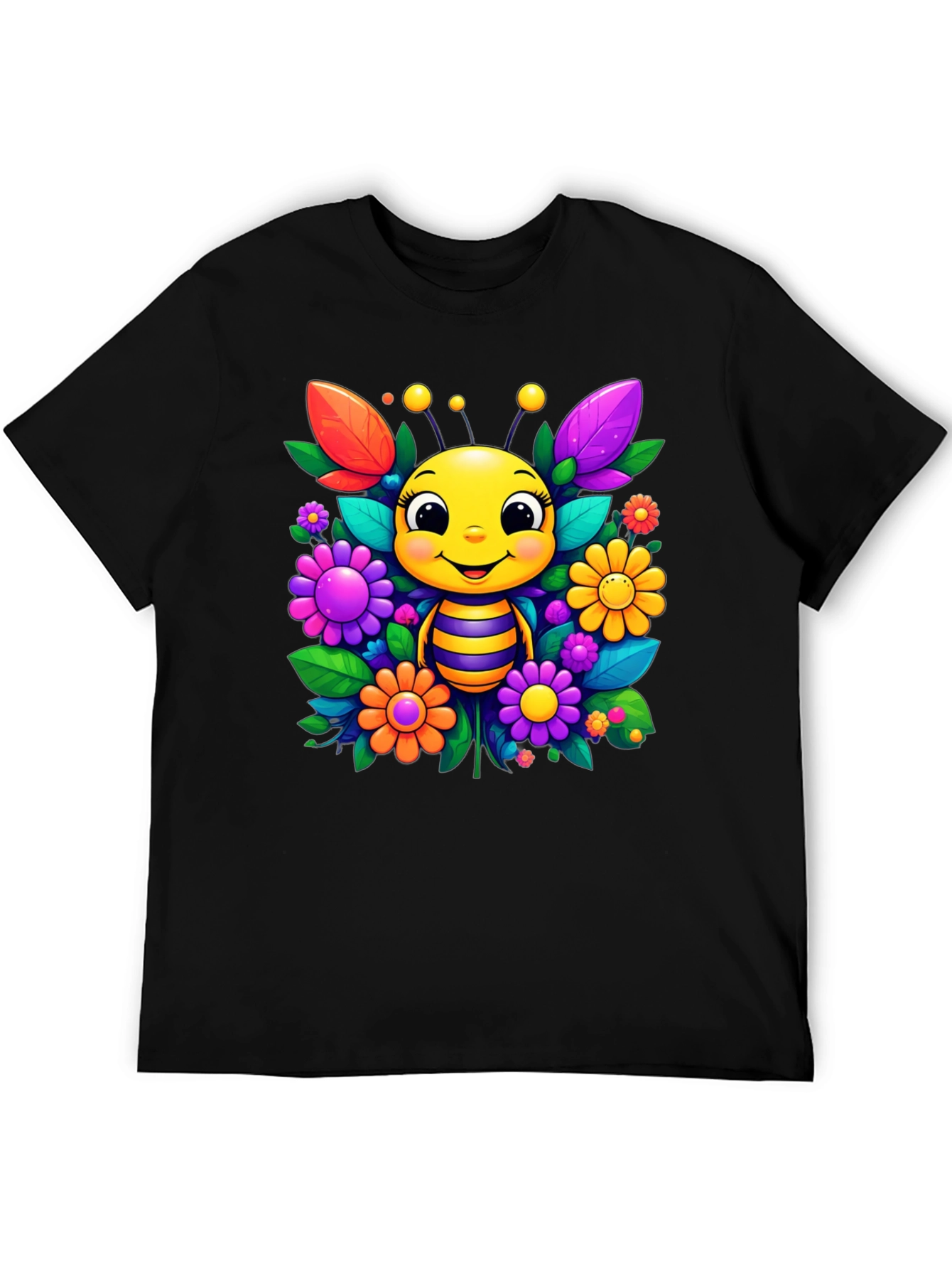 Cute Bee & Flower Graphic Tee - Black Unisex