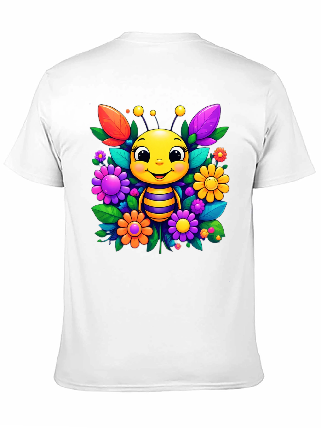 Cute Bee & Flower Graphic Tee - Black Unisex