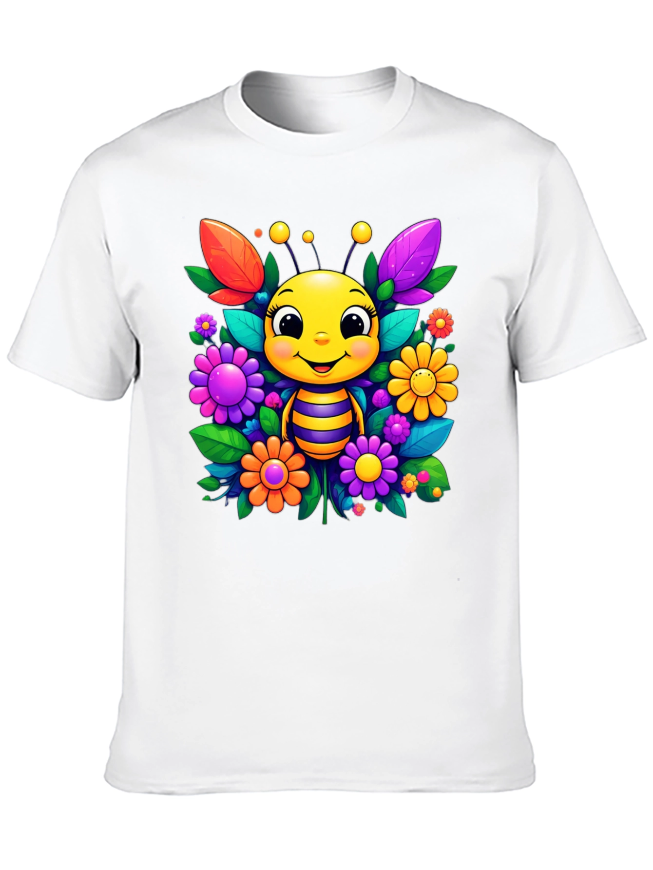Cute Bee & Flower Graphic Tee - Black Unisex