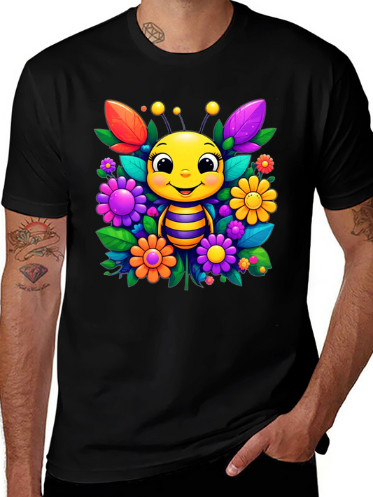 Cute Bee & Flower Graphic Tee - Black Unisex