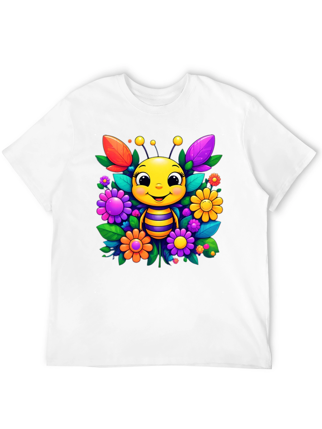 Cute Bee & Flower Graphic Tee - Black Unisex