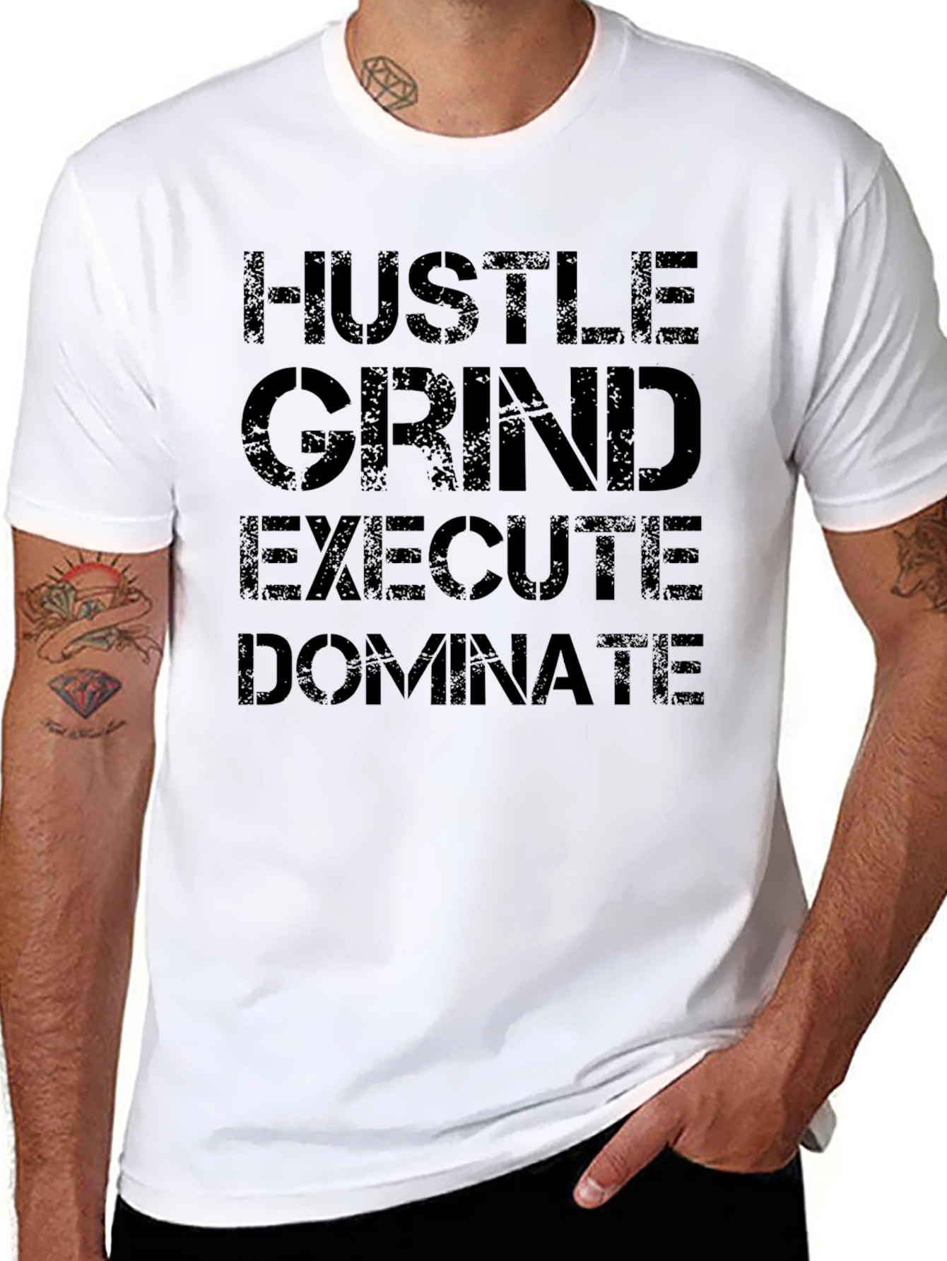 Hustle Grind Execute Dominate Black Graphic T-Shirt