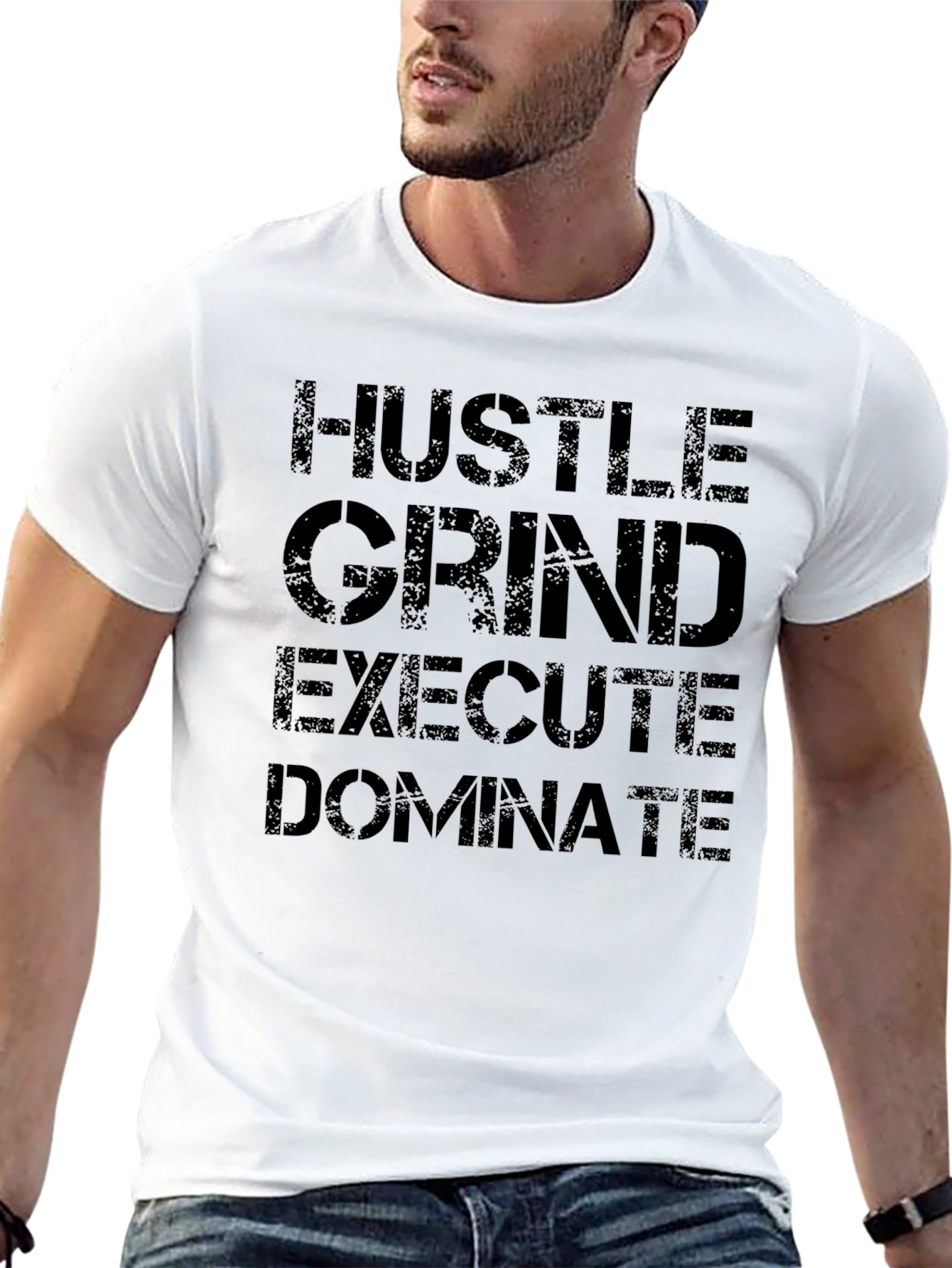 Hustle Grind Execute Dominate Black Graphic T-Shirt