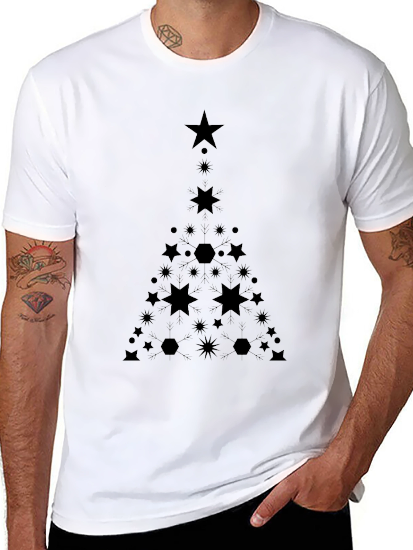Geometric Christmas Tree Graphic Tee - Black