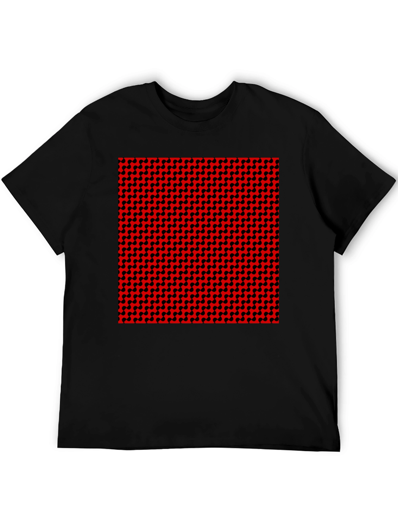 Geometric Patterned T-Shirt - Red and Black Design