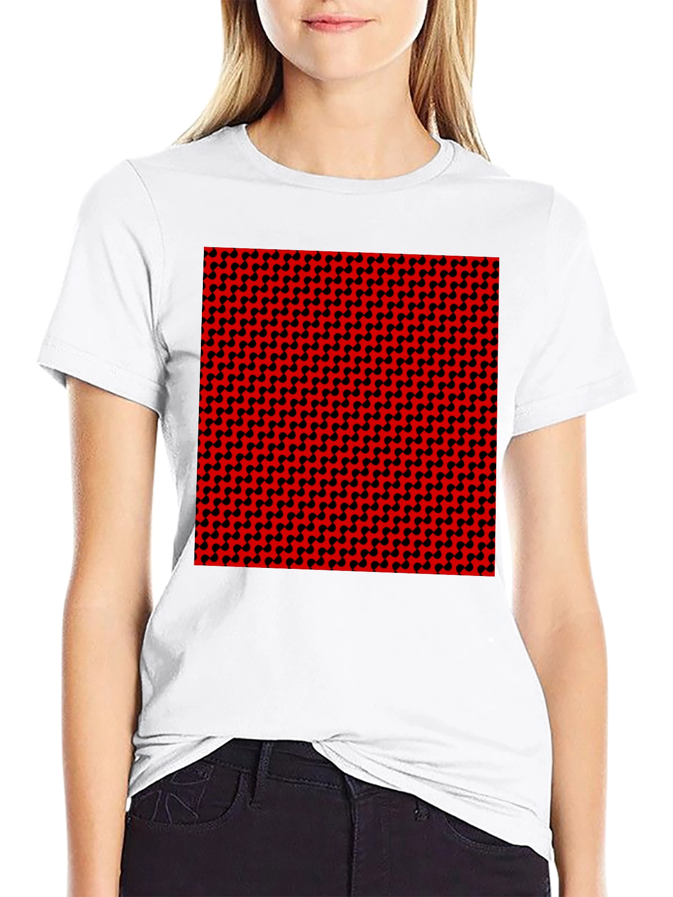 Geometric Patterned T-Shirt - Red and Black Design
