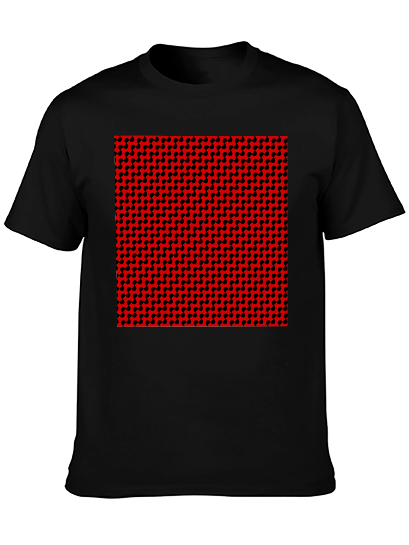 Geometric Patterned T-Shirt - Red and Black Design