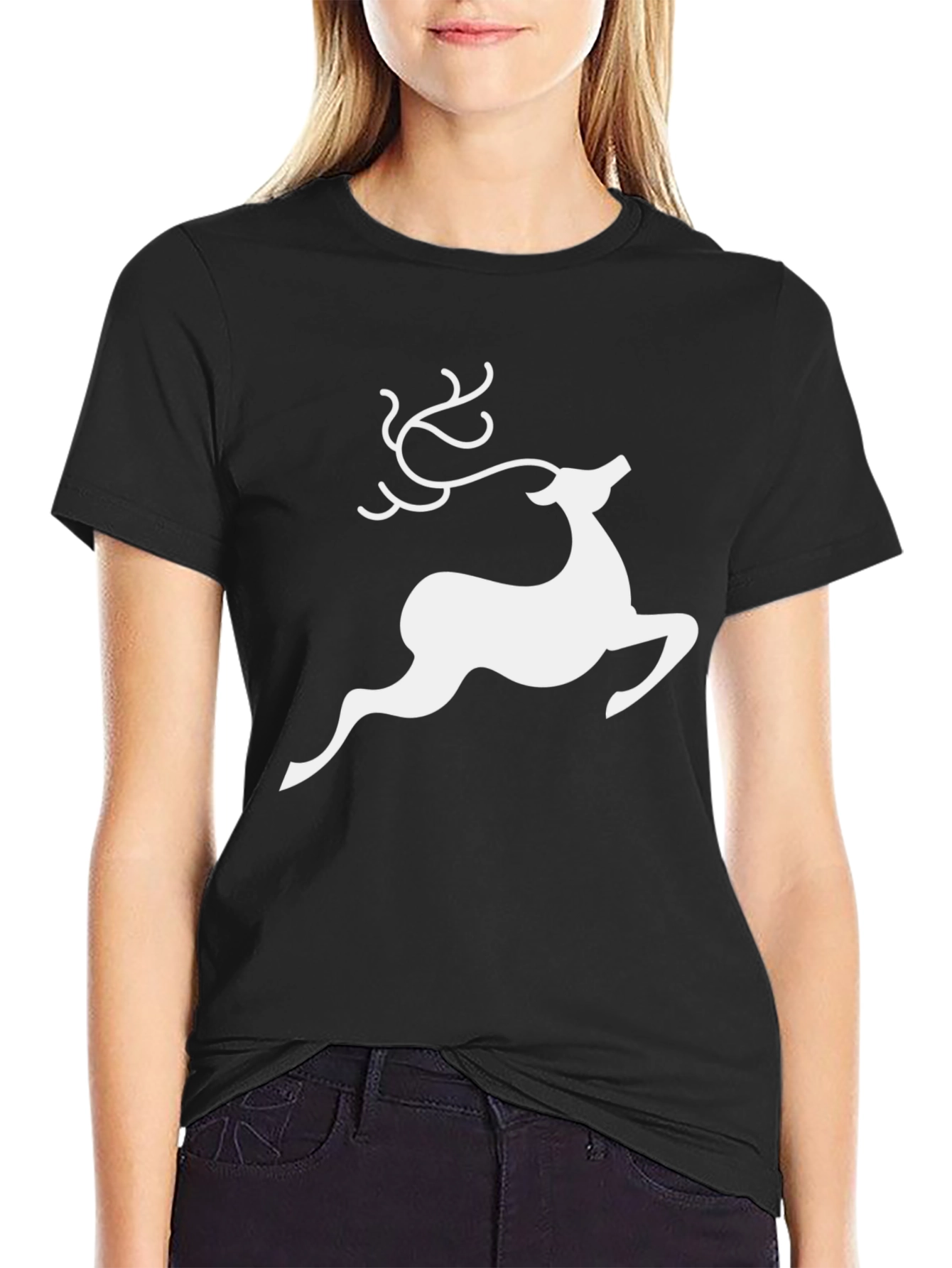 Reindeer Graphic Tee - Black Holiday Shirt