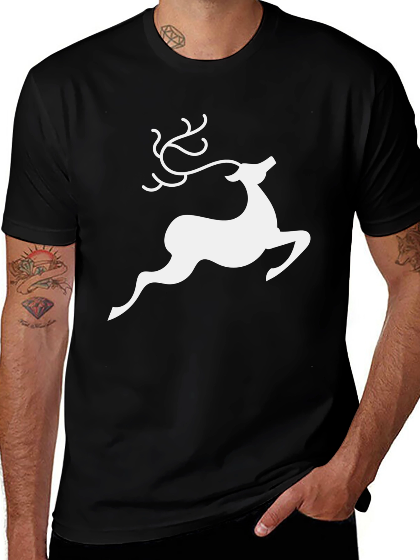 Reindeer Graphic Tee - Black Holiday Shirt