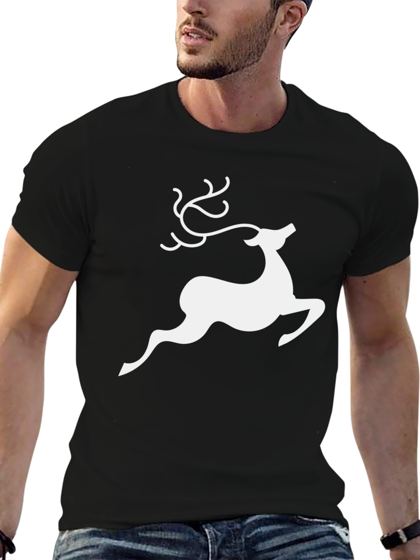 Reindeer Graphic Tee - Black Holiday Shirt