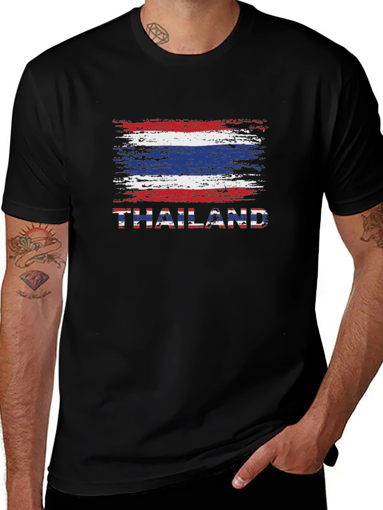 Thailand Flag T-Shirt - Black Crew Neck Tee