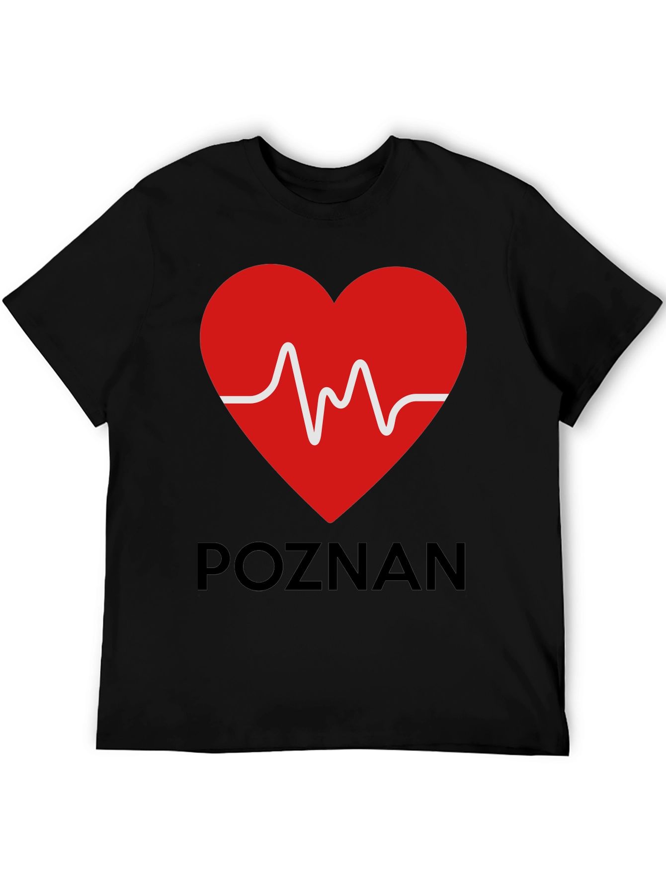 Poznan Heartbeat Graphic Tee - Black Cotton Casual T-Shirt