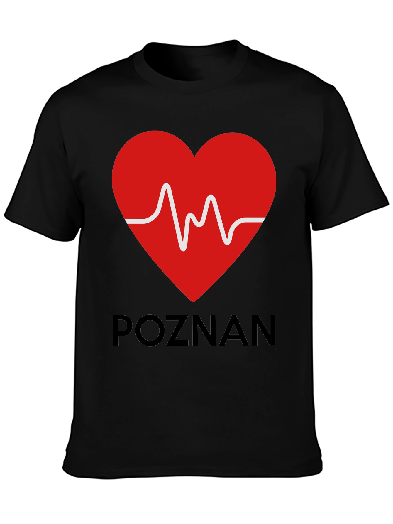Poznan Heartbeat Graphic Tee - Black Cotton Casual T-Shirt