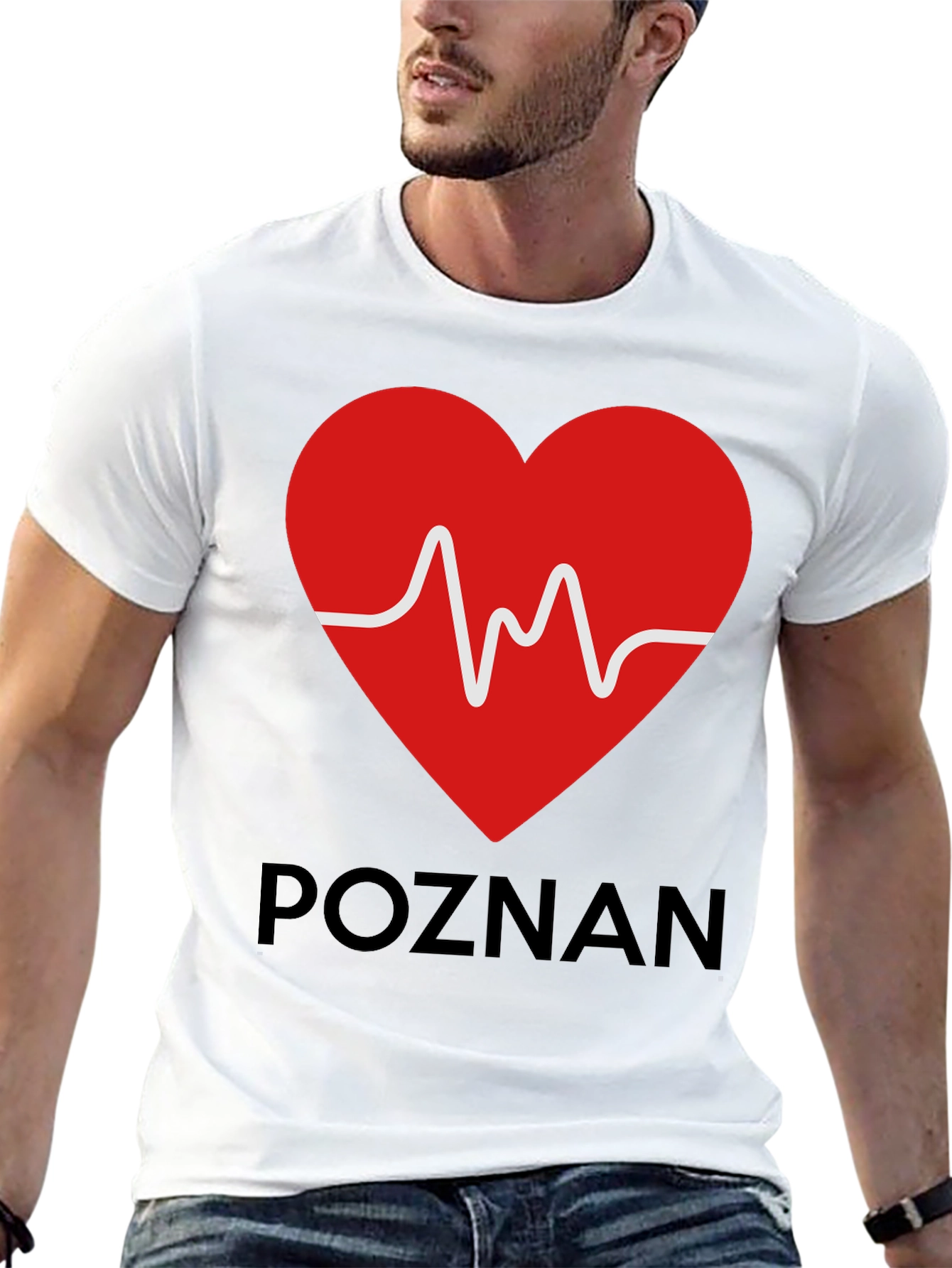 Poznan Heartbeat Graphic Tee - Black Cotton Casual T-Shirt
