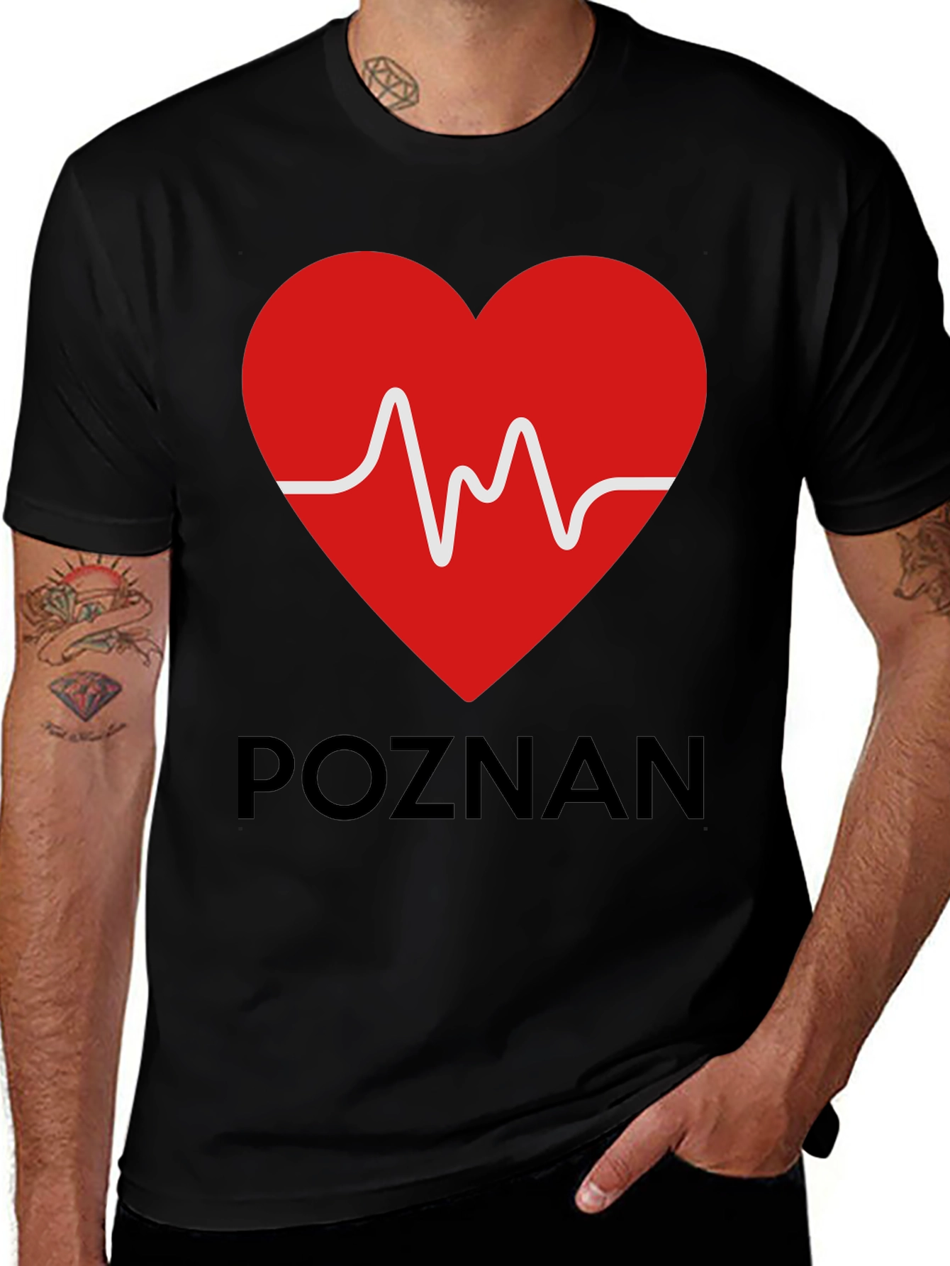 Poznan Heartbeat Graphic Tee - Black Cotton Casual T-Shirt