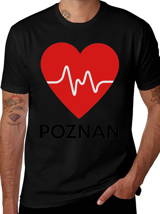 Poznan Heartbeat Graphic Tee - Black Cotton Casual T-Shirt