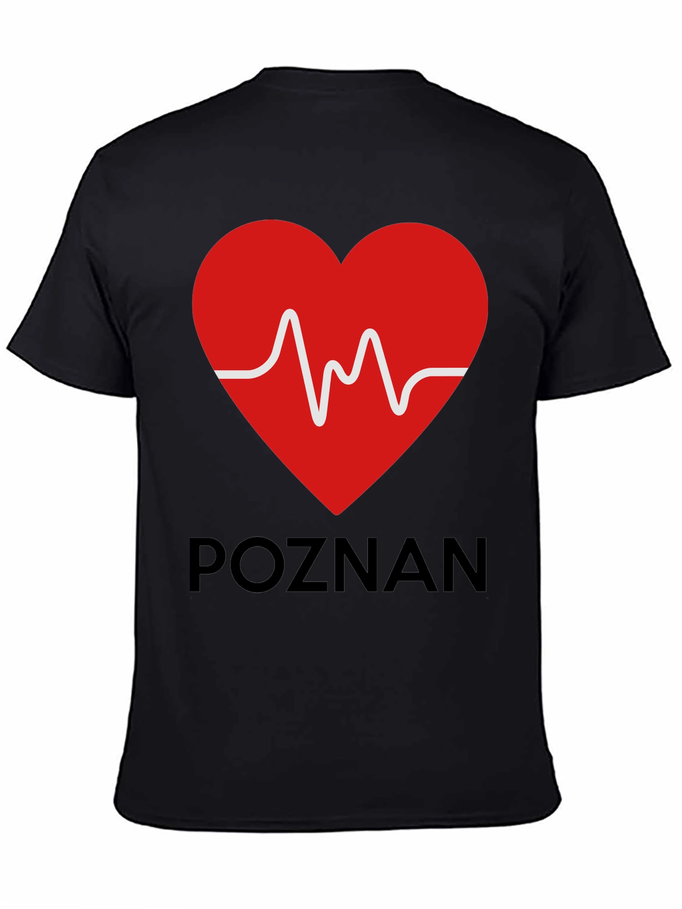 Poznan Heartbeat Graphic Tee - Black Cotton Casual T-Shirt