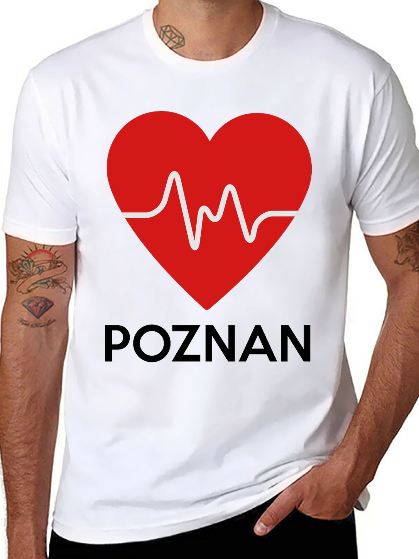 Poznan Heartbeat Graphic Tee - Black Cotton Casual T-Shirt