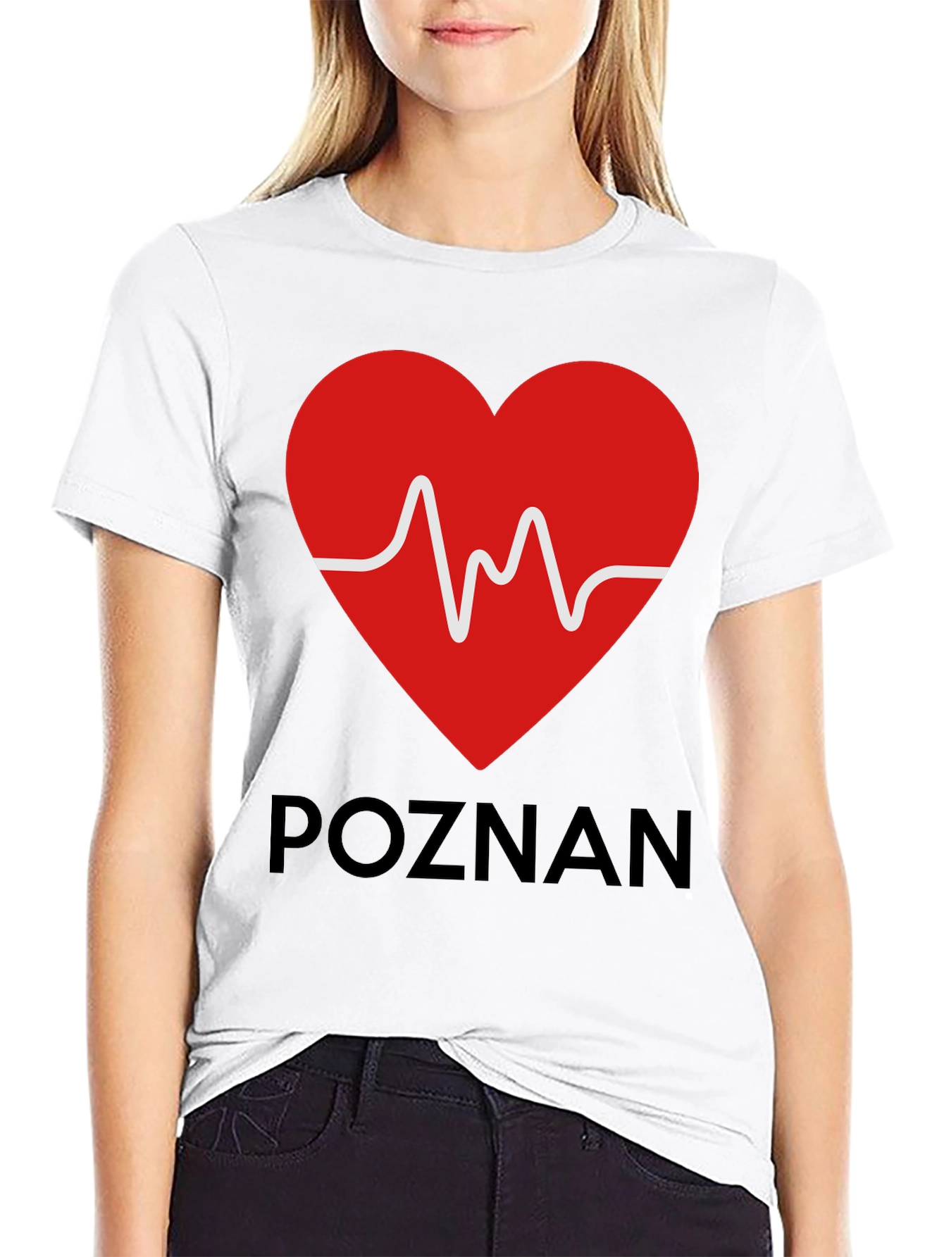 Poznan Heartbeat Graphic Tee - Black Cotton Casual T-Shirt