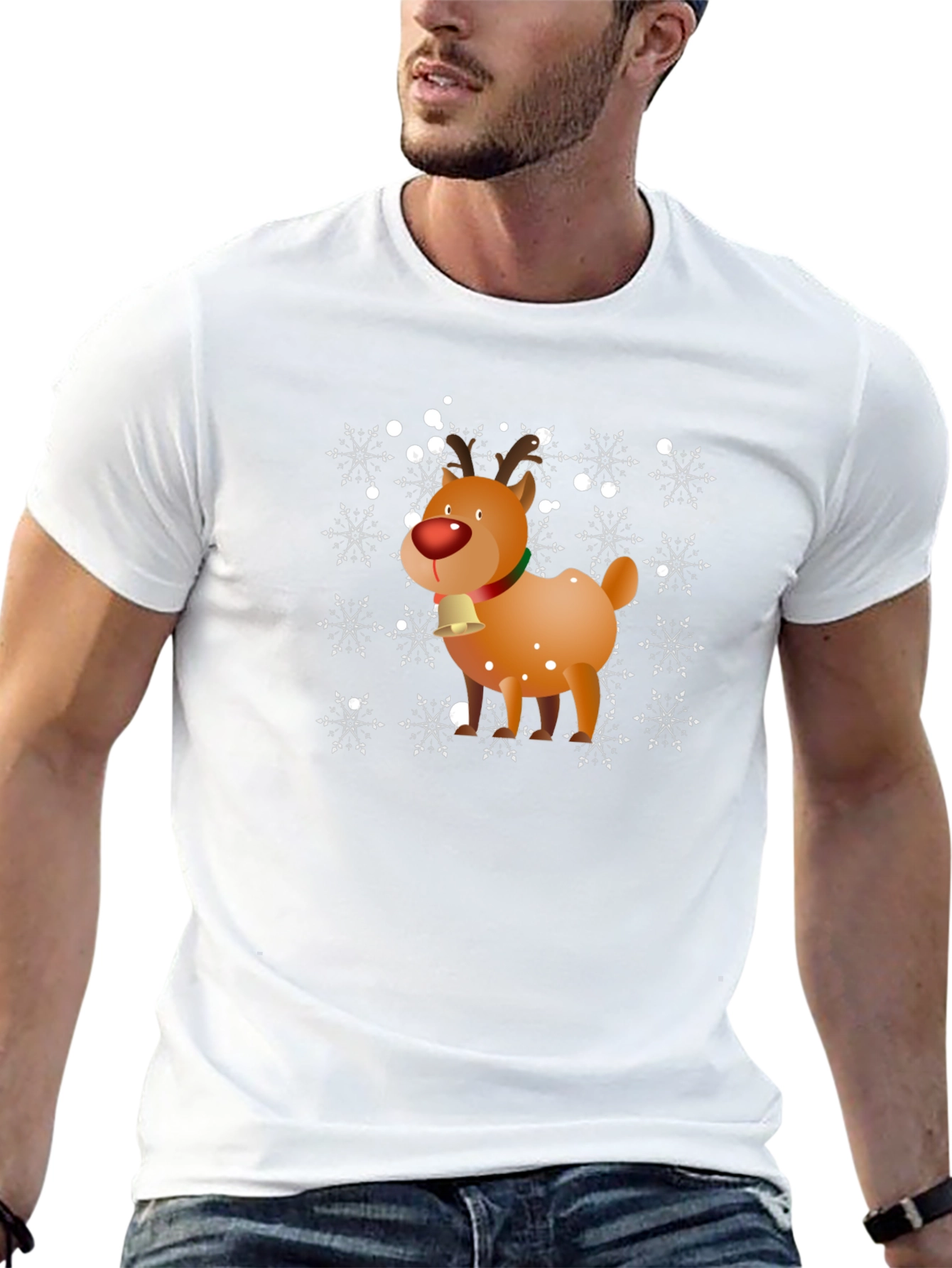 Christmas Reindeer Snowflake Graphic T-Shirt