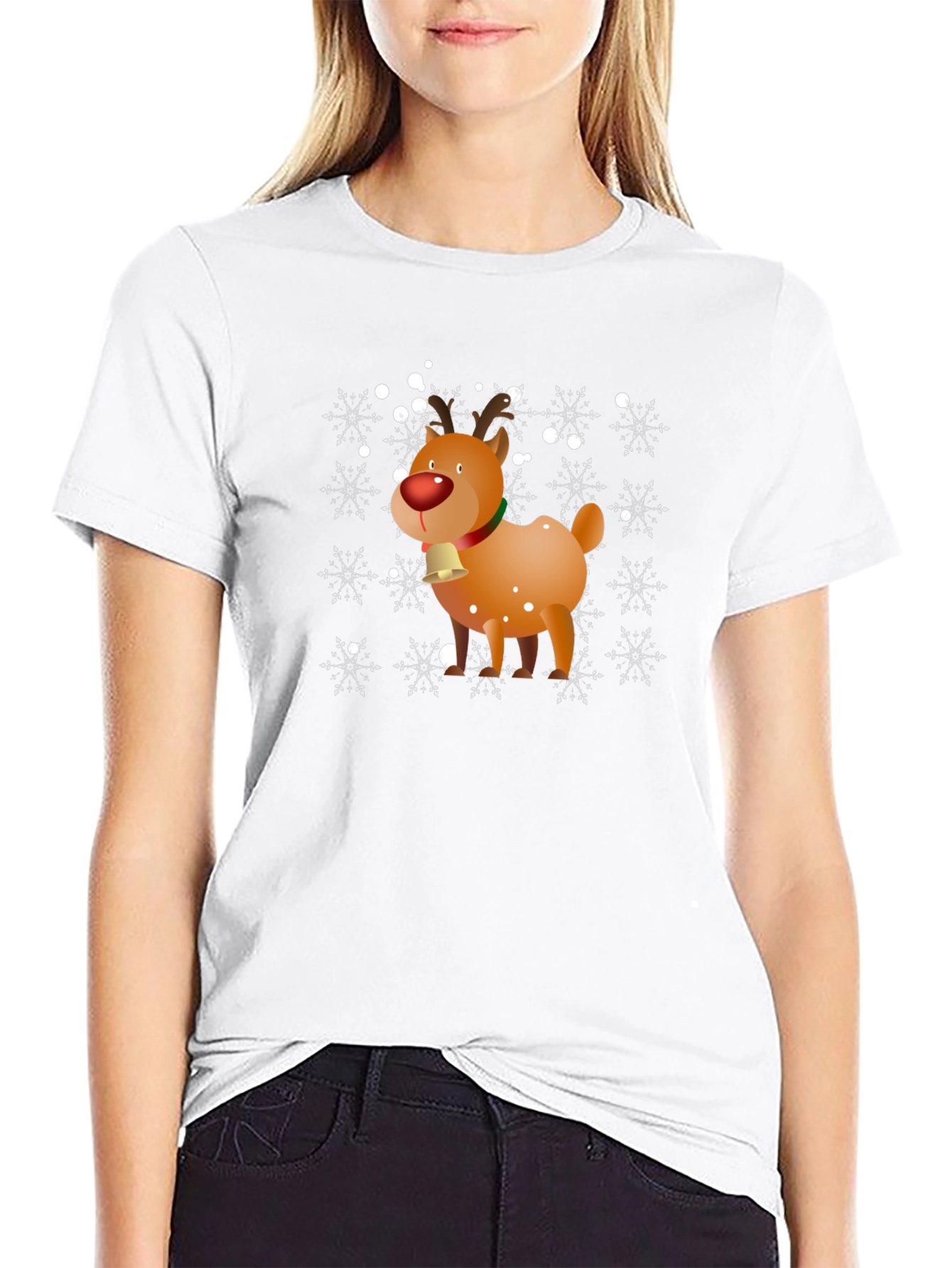 Christmas Reindeer Snowflake Graphic T-Shirt