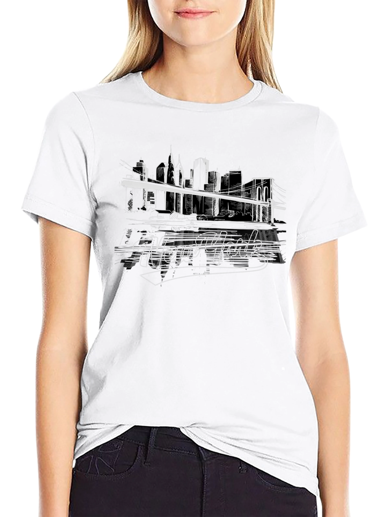 New York Skyline Graphic Tee - Black