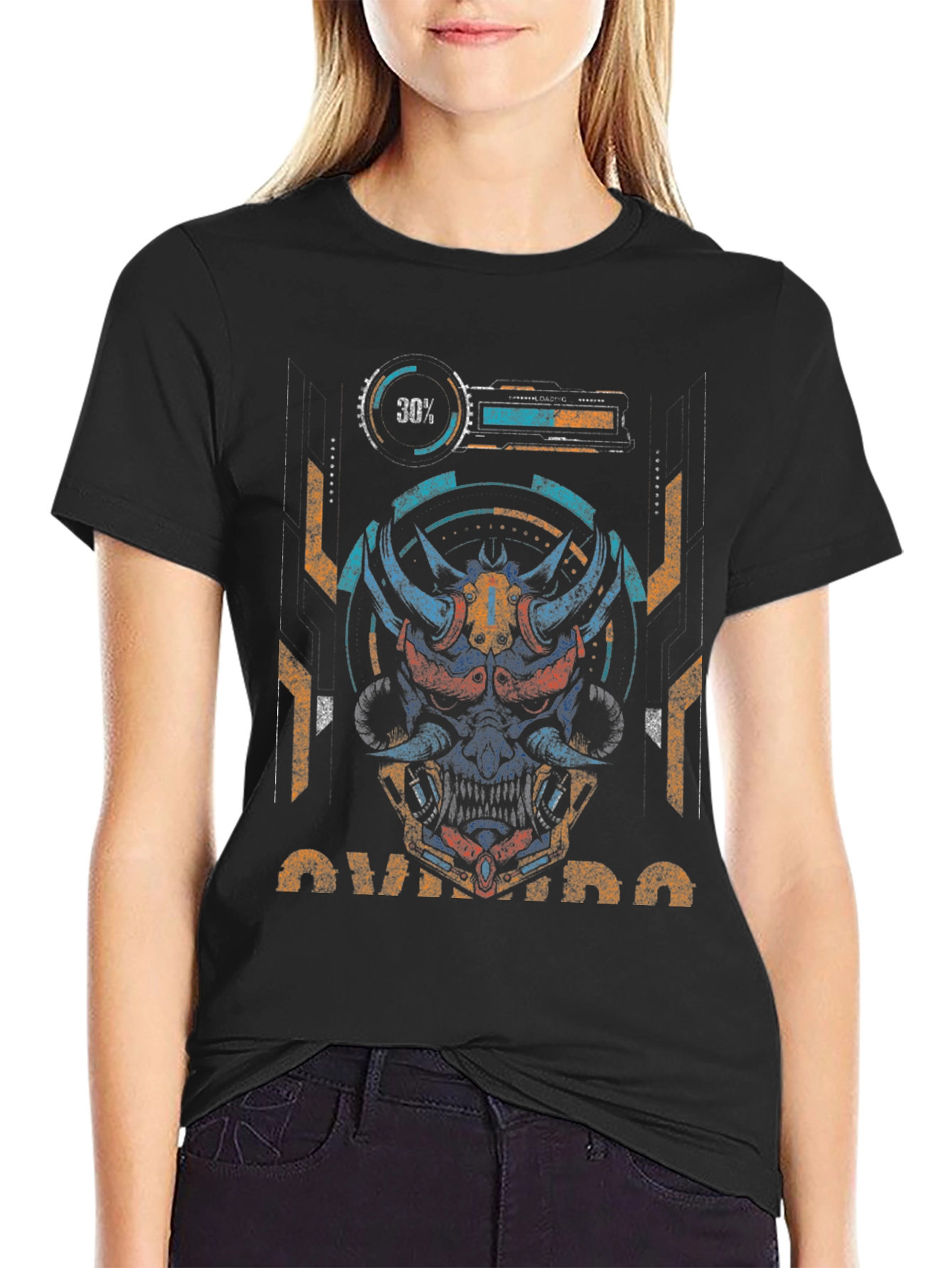 Cyberpunk Oni Mask Graphic Tee - Unique Streetwear Style