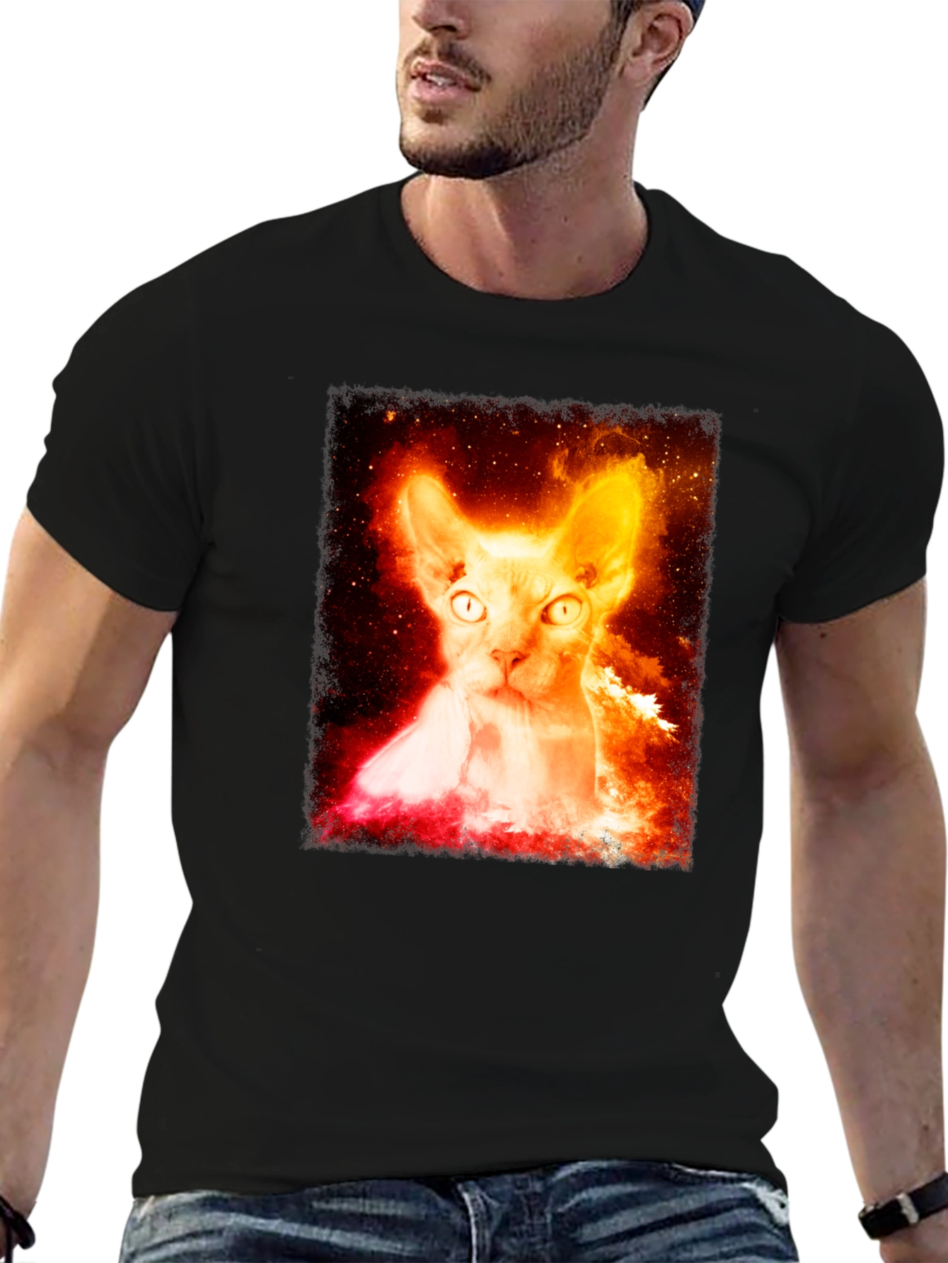 Sphynx Cat Galaxy Graphic Black T-Shirt