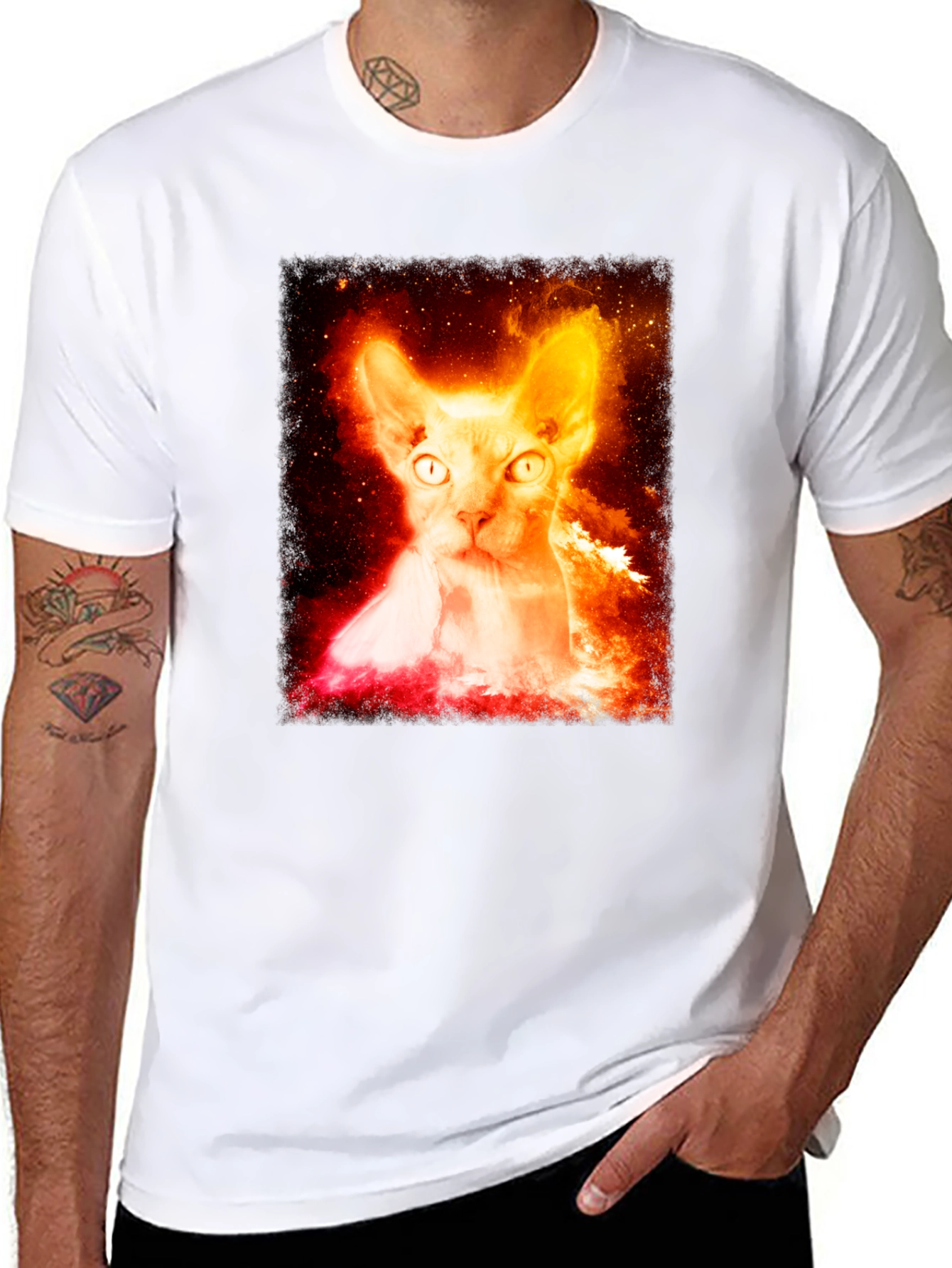 Sphynx Cat Galaxy Graphic Black T-Shirt