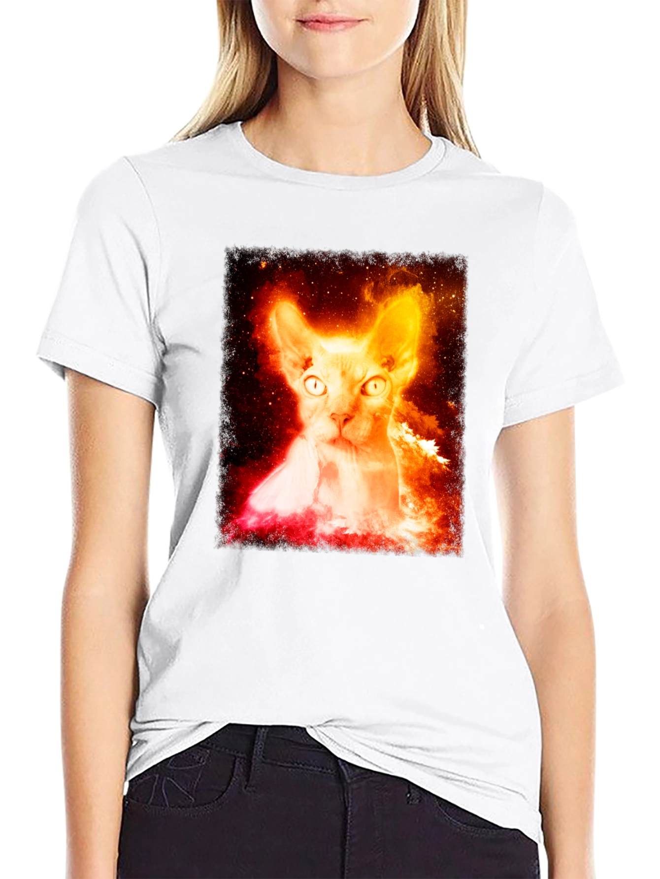 Sphynx Cat Galaxy Graphic Black T-Shirt