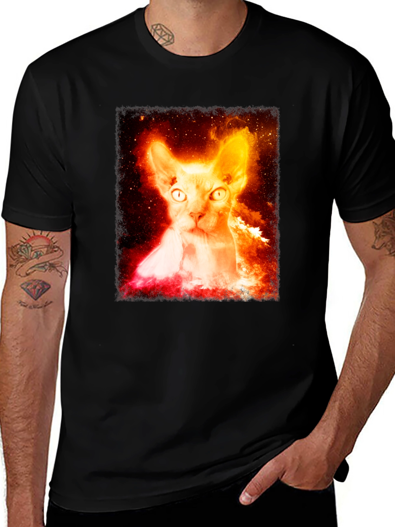 Sphynx Cat Galaxy Graphic Black T-Shirt
