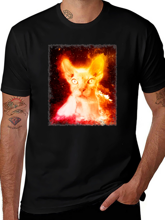 Sphynx Cat Galaxy Graphic Black T-Shirt