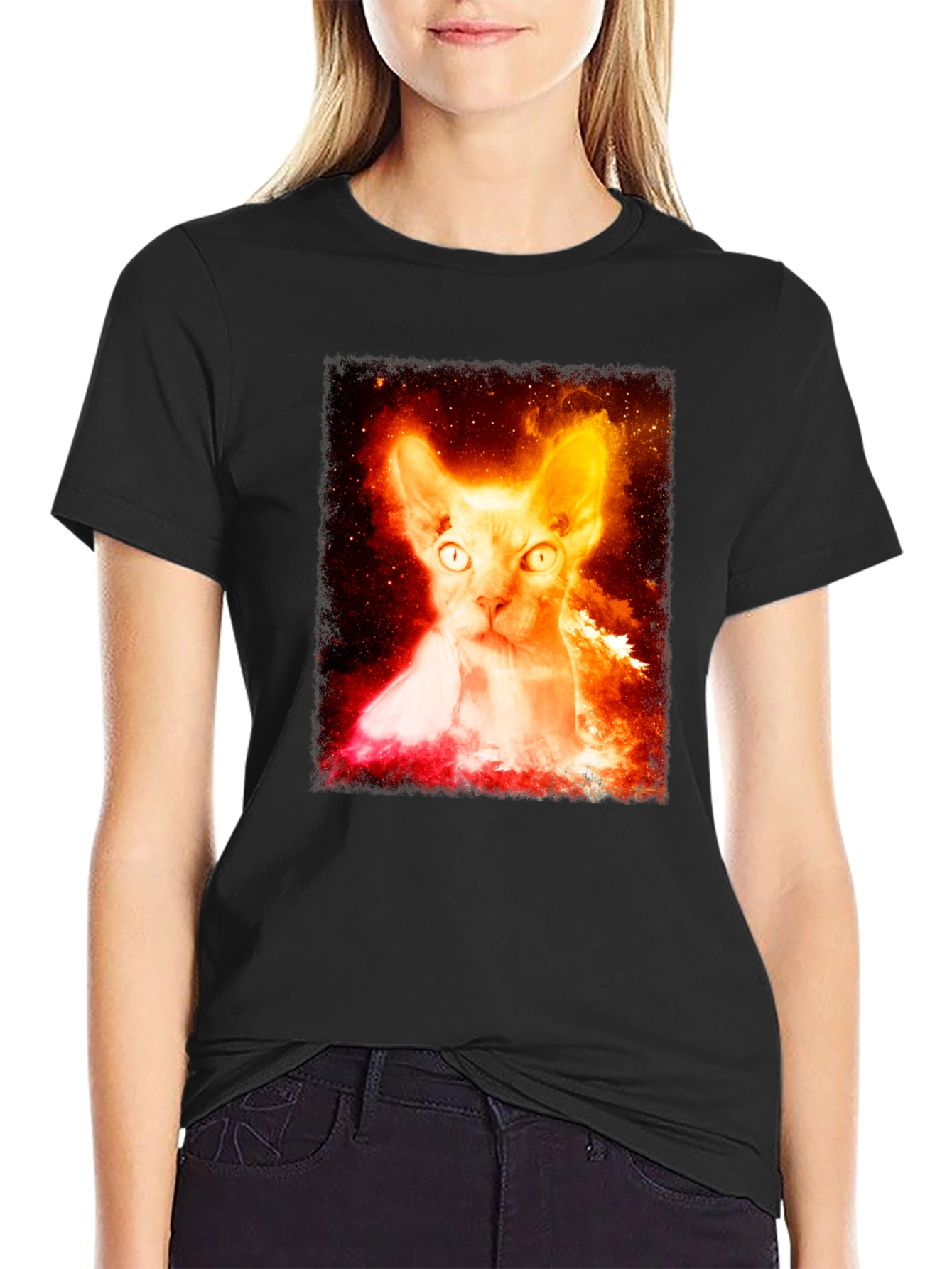 Sphynx Cat Galaxy Graphic Black T-Shirt