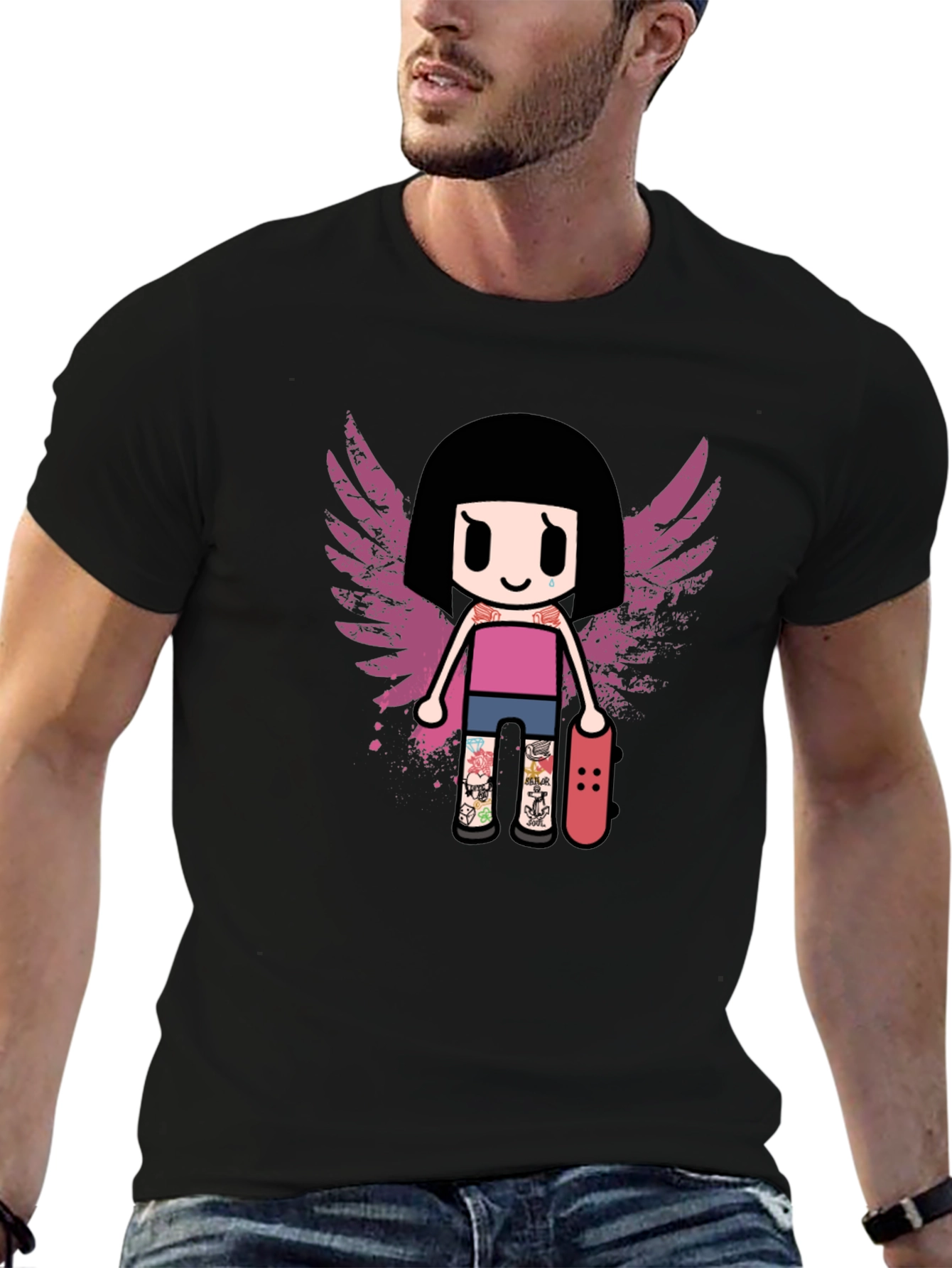 Graphic T-Shirt - Girl Skater with Wings Design