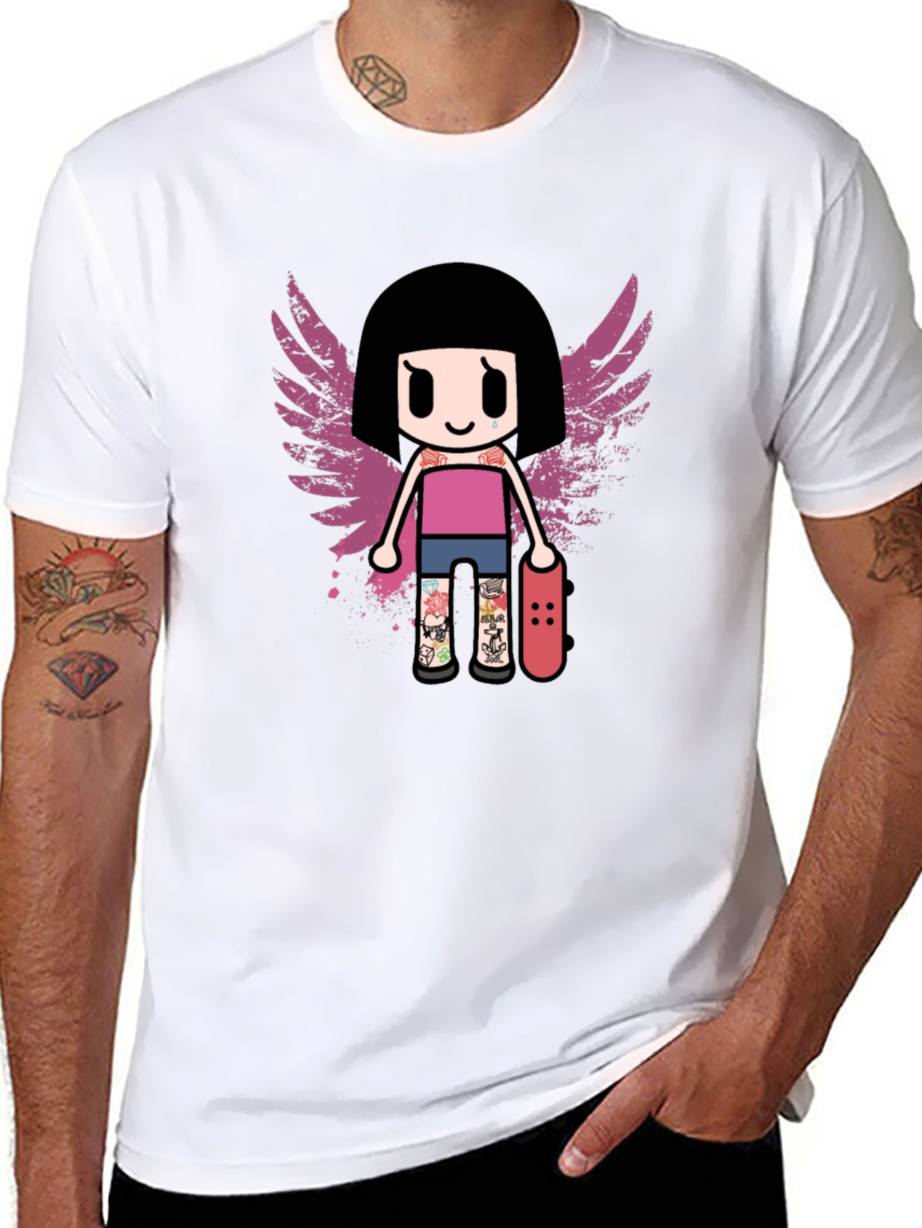 Graphic T-Shirt - Girl Skater with Wings Design