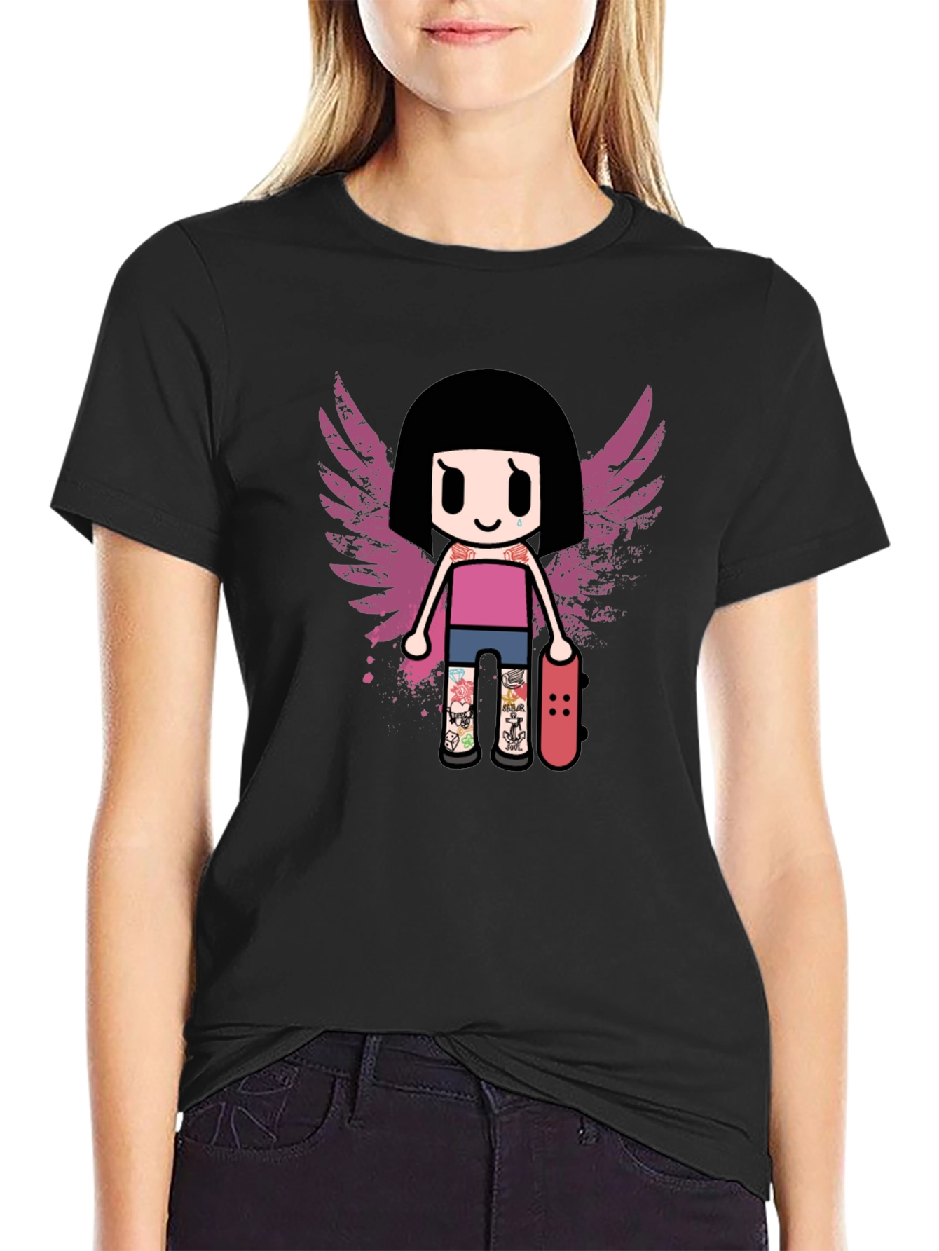 Graphic T-Shirt - Girl Skater with Wings Design