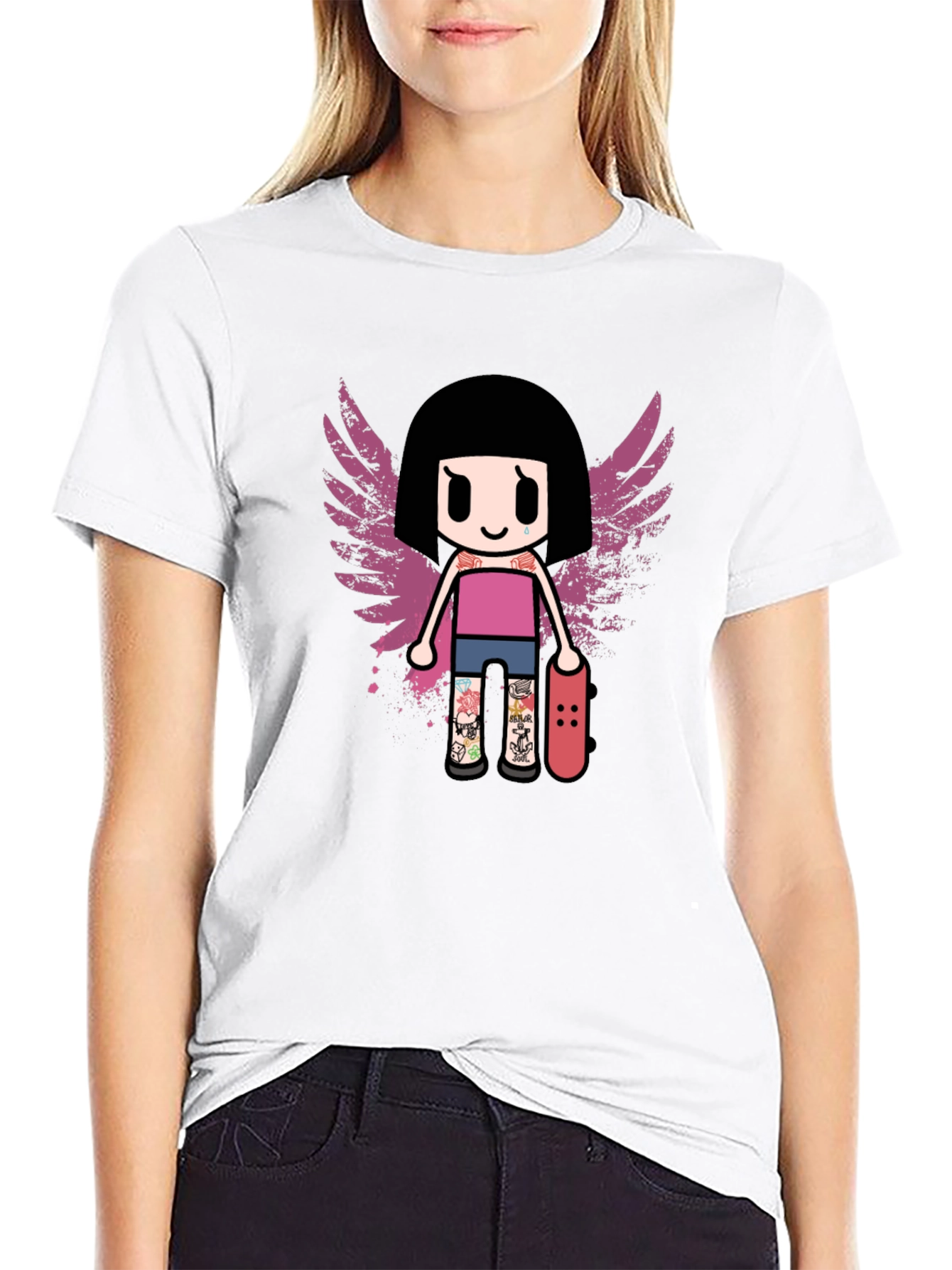 Graphic T-Shirt - Girl Skater with Wings Design