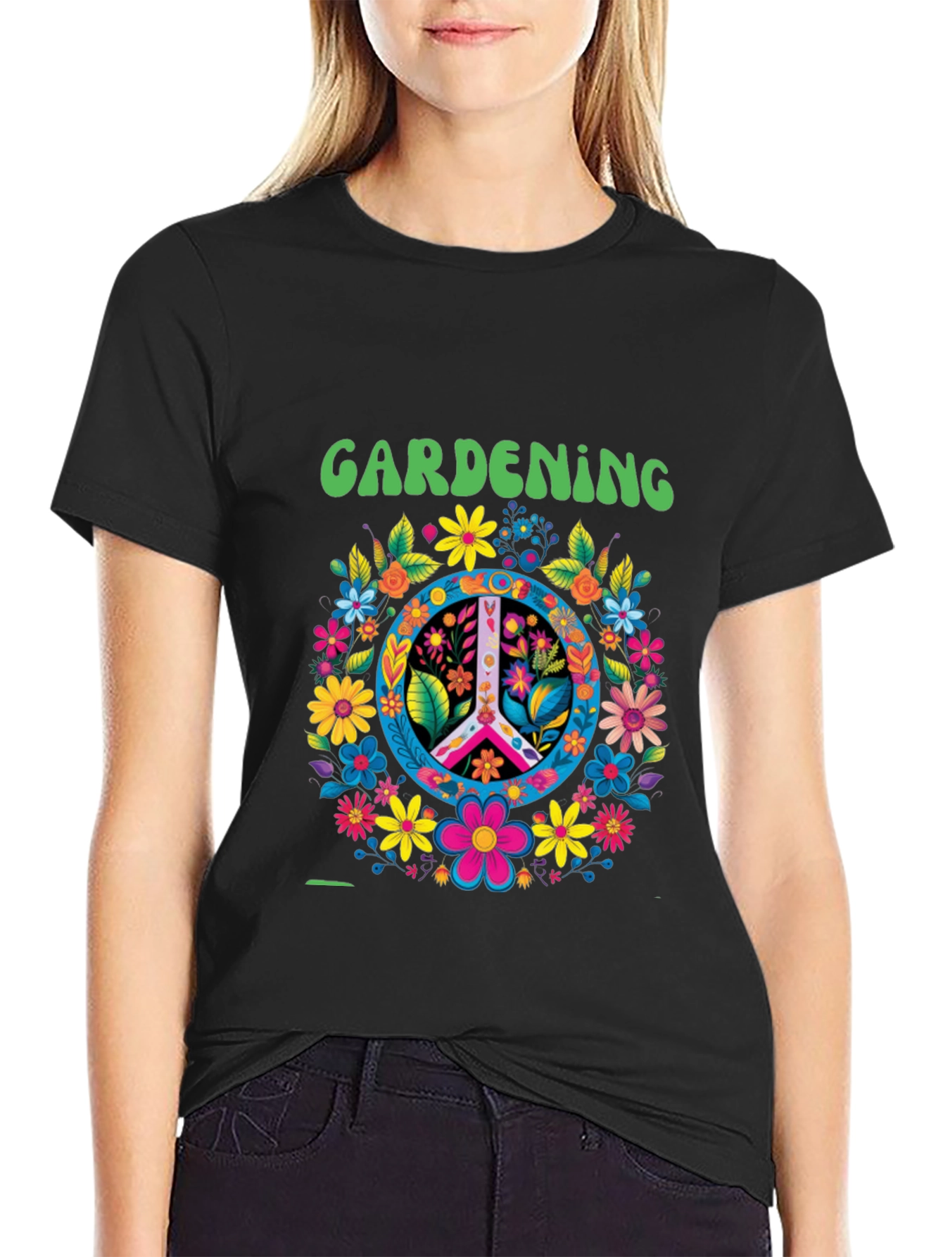 Gardening Peace Sign Floral T-Shirt