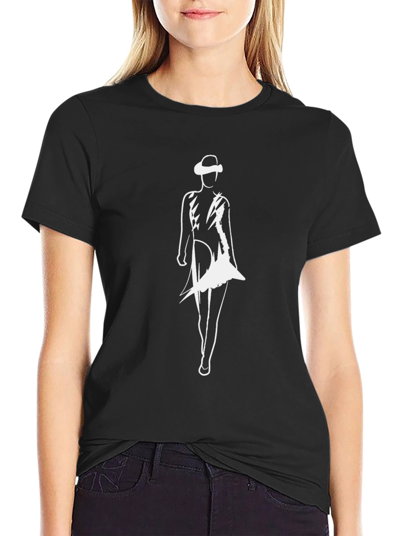 Stylish Black T-Shirt with White Fashion Figure Design