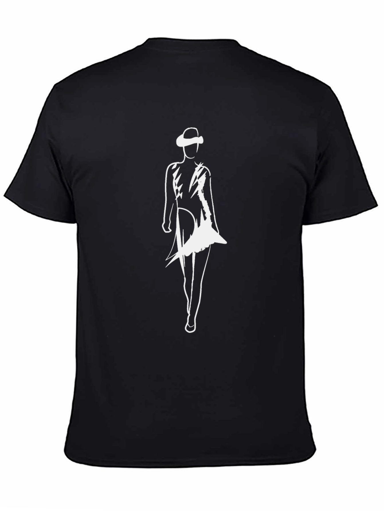 Stylish Black T-Shirt with White Fashion Figure Design