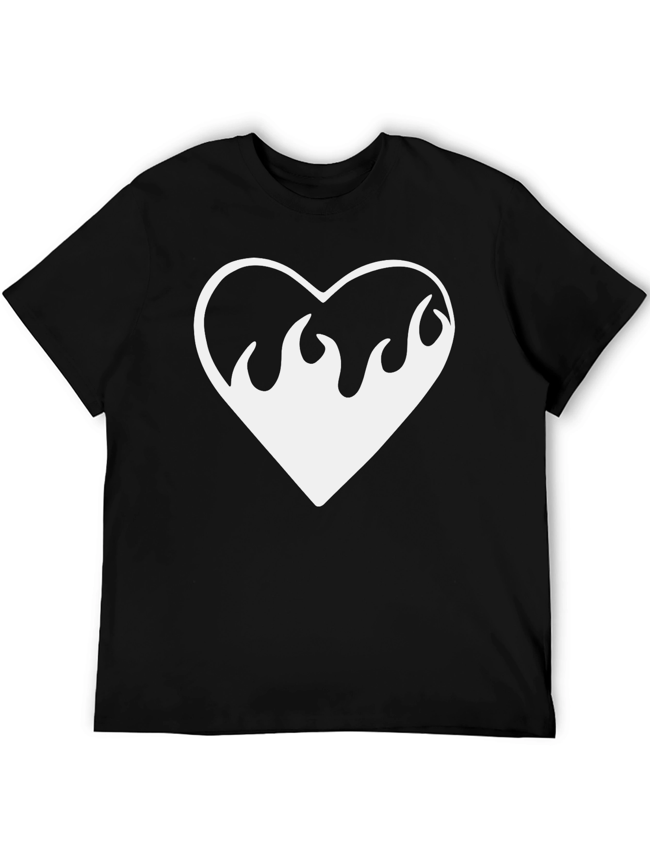 Flaming Heart Graphic Tee - Black Cotton Shirt