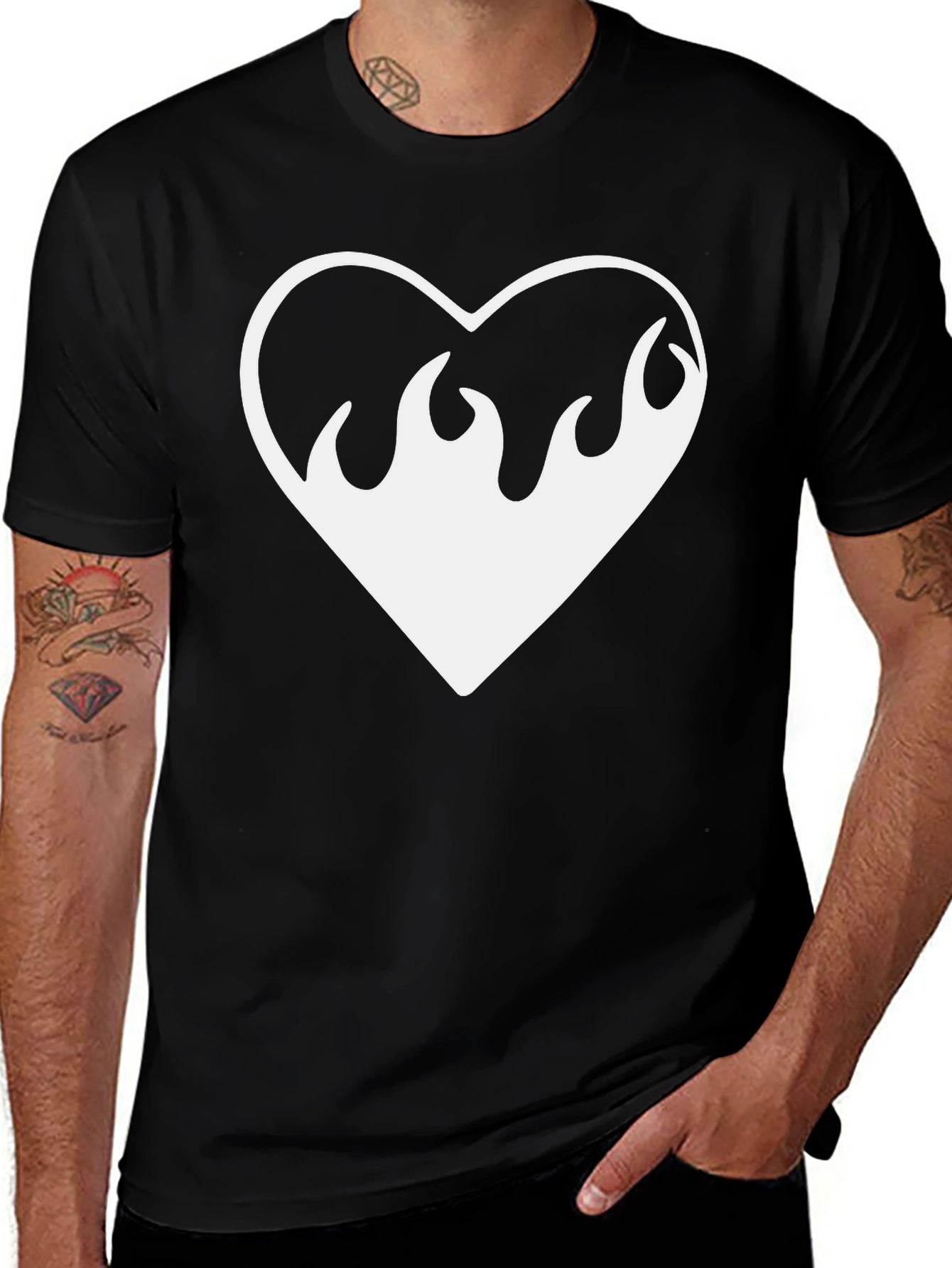 Flaming Heart Graphic Tee - Black Cotton Shirt
