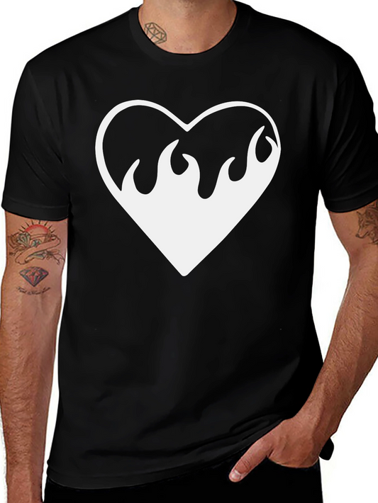 Flaming Heart Graphic Tee - Black Cotton Shirt