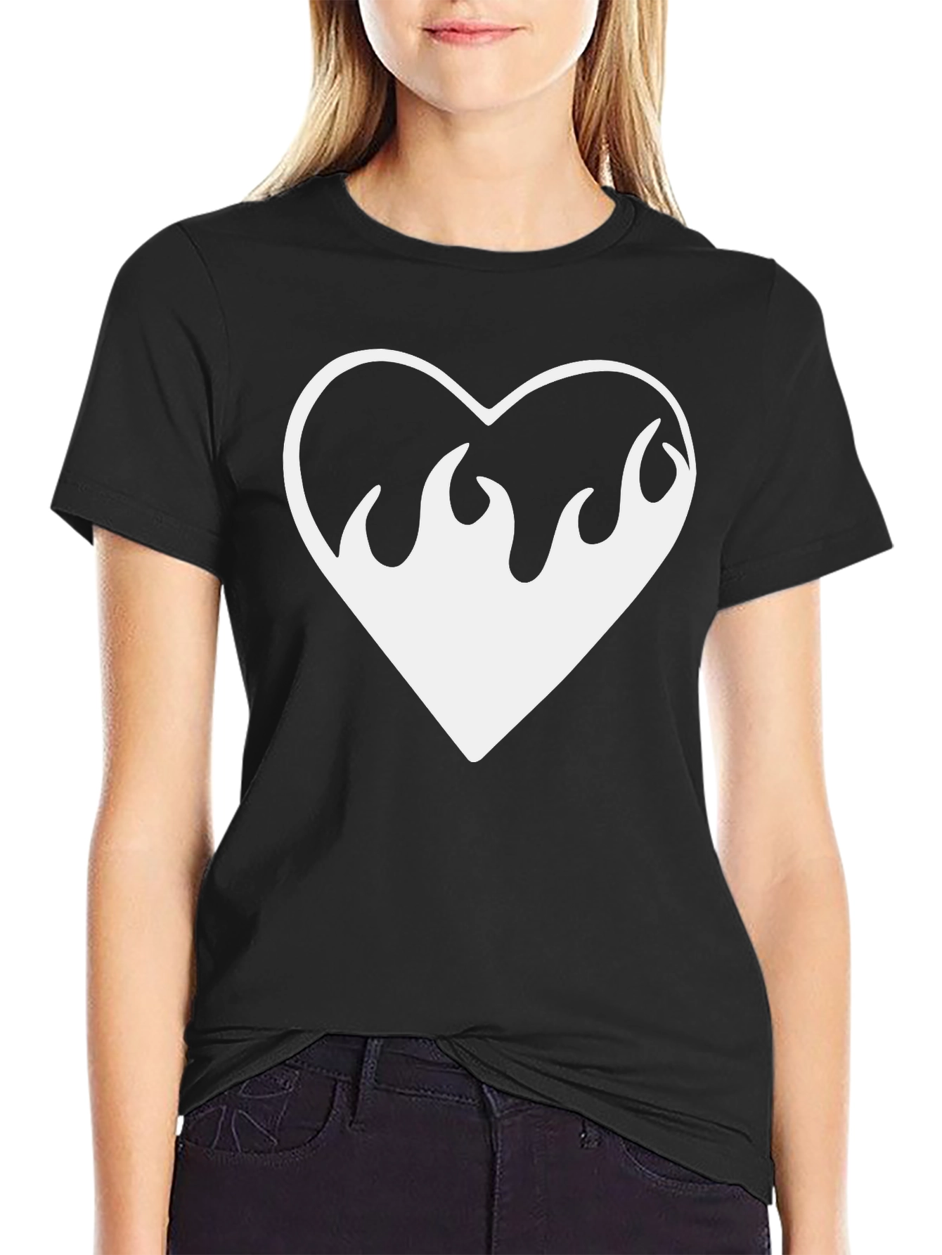Flaming Heart Graphic Tee - Black Cotton Shirt