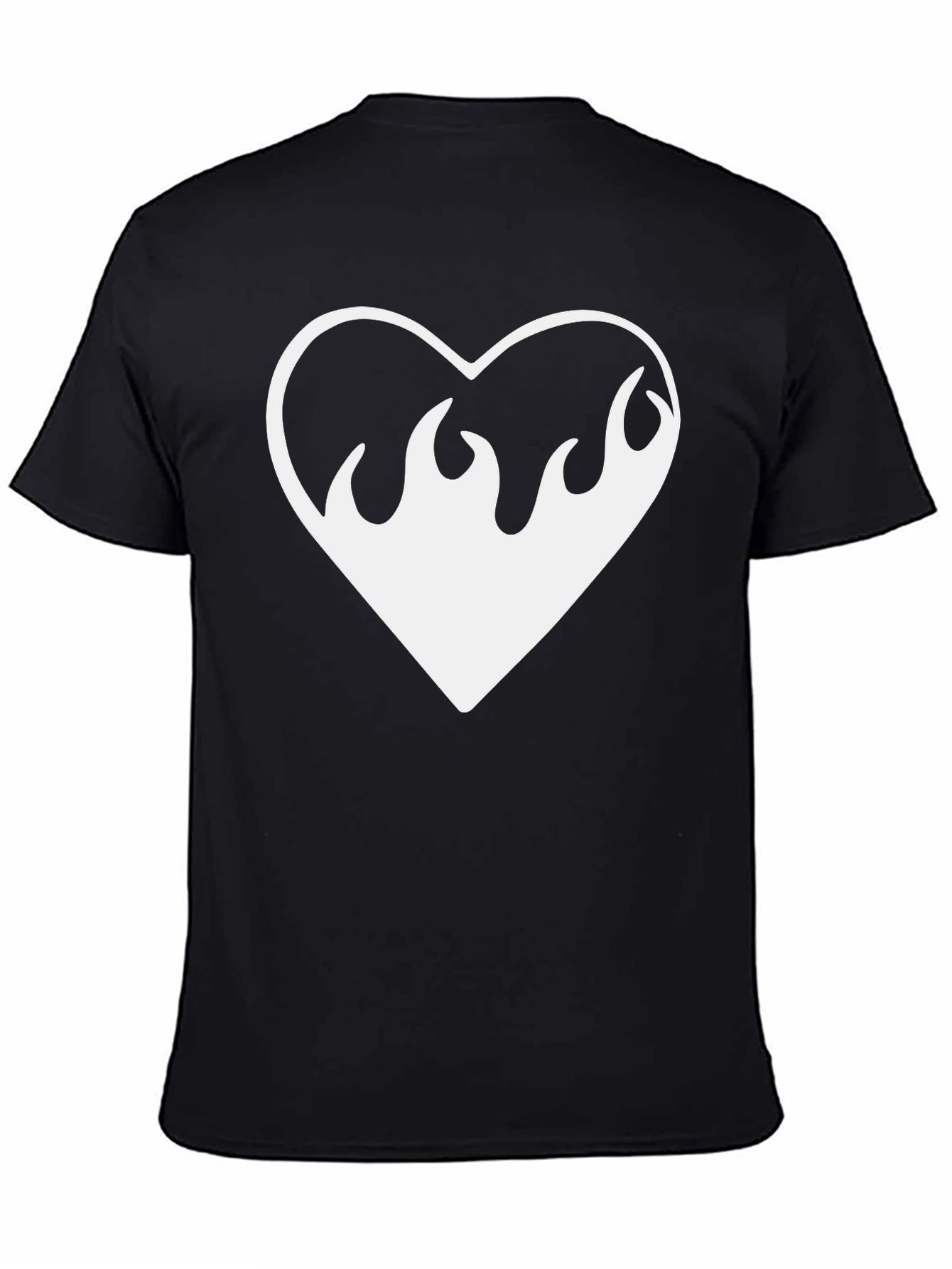 Flaming Heart Graphic Tee - Black Cotton Shirt