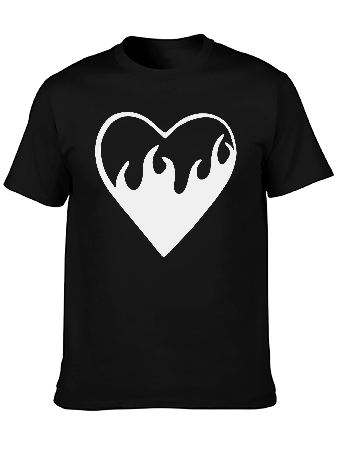 Flaming Heart Graphic Tee - Black Cotton Shirt